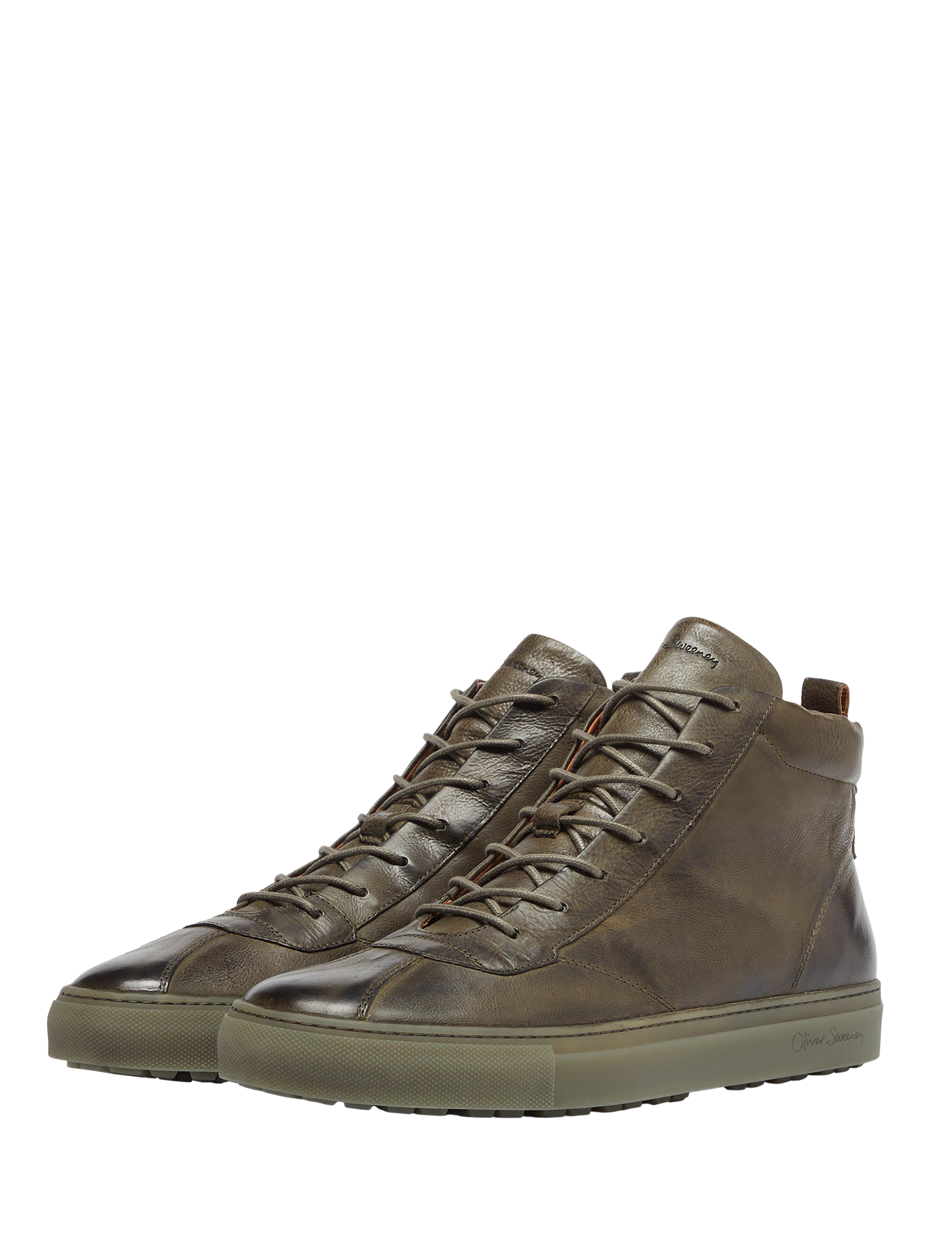 Product image 2 of 5, which shows Oliver Sweeney Defeza Hand Finished Leather Retro Trainers, Khaki, 6