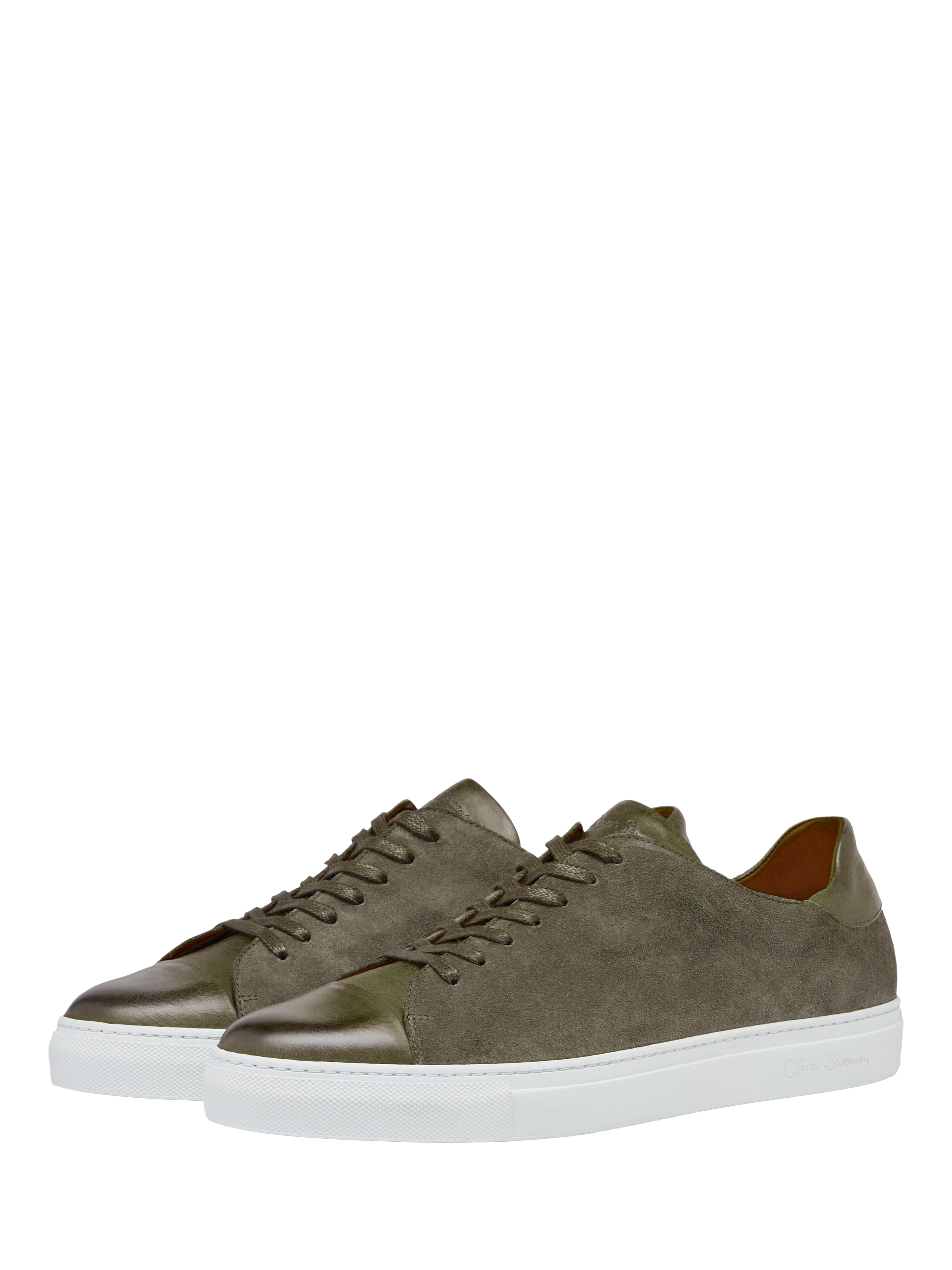 Product image 2 of 5, which shows Oliver Sweeney Ossos Leather and Suede Cupsole Trainers, Khaki, 6