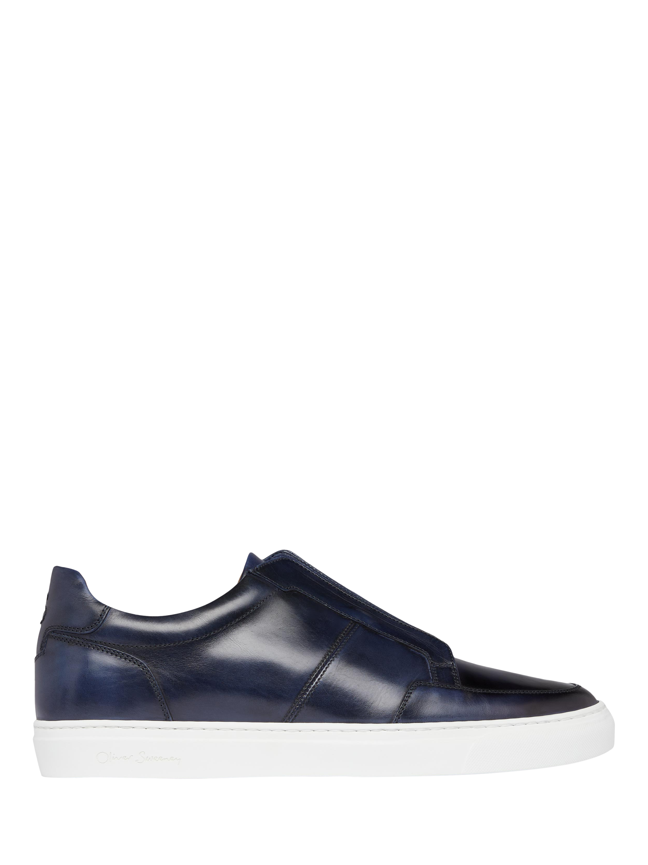 Product image 1 of 5, which shows Oliver Sweeney Rende Antiqued Leather Cupsole Trainers, Navy, 6