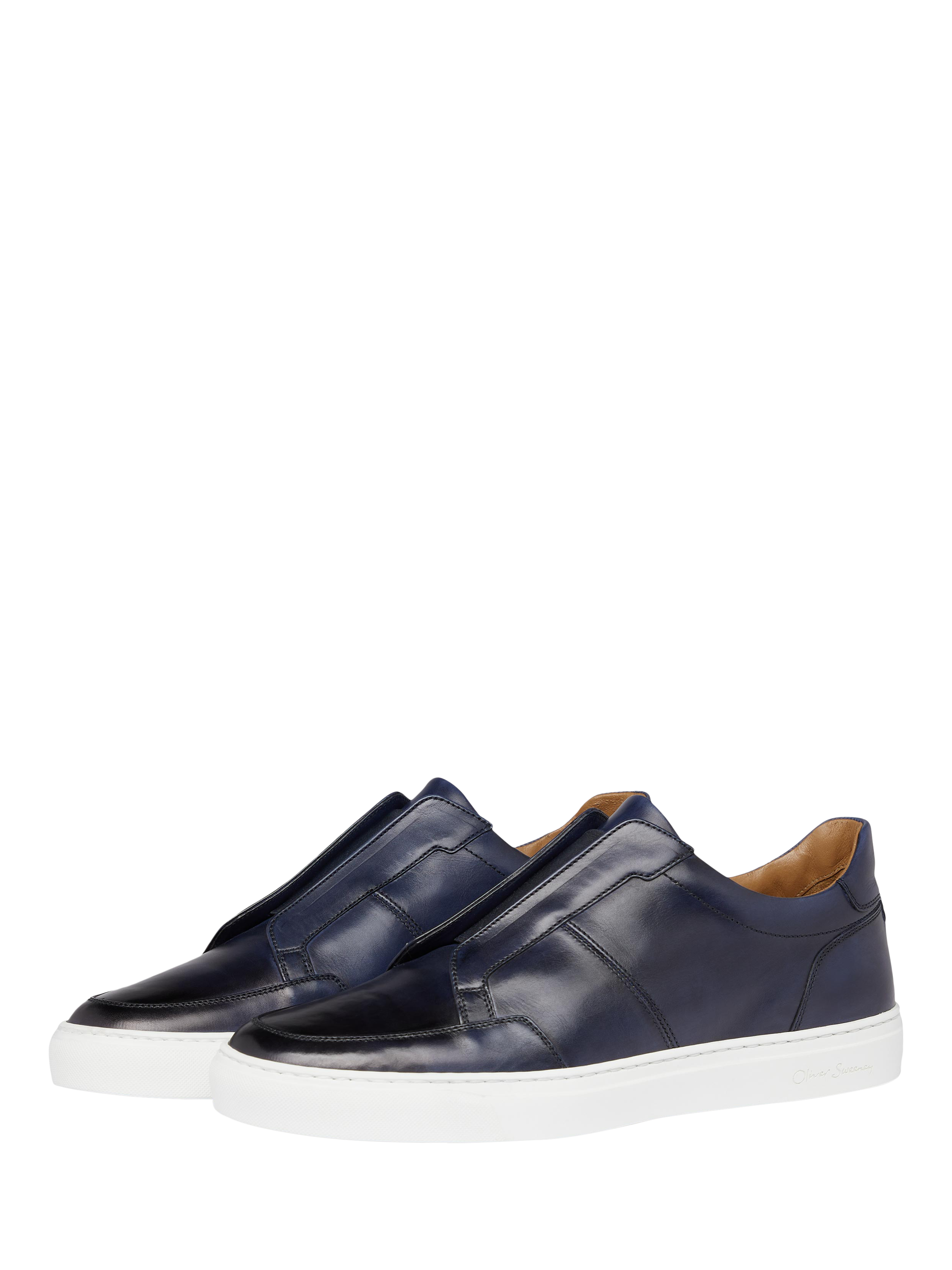 Product image 2 of 5, which shows Oliver Sweeney Rende Antiqued Leather Cupsole Trainers, Navy, 6