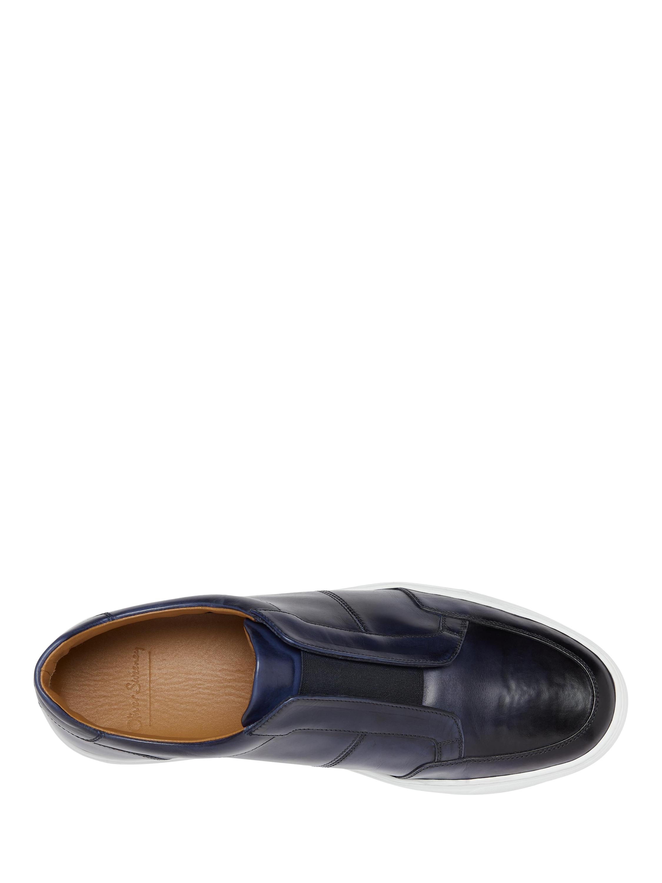 Product image 5 of 5, which shows Oliver Sweeney Rende Antiqued Leather Cupsole Trainers, Navy, 6