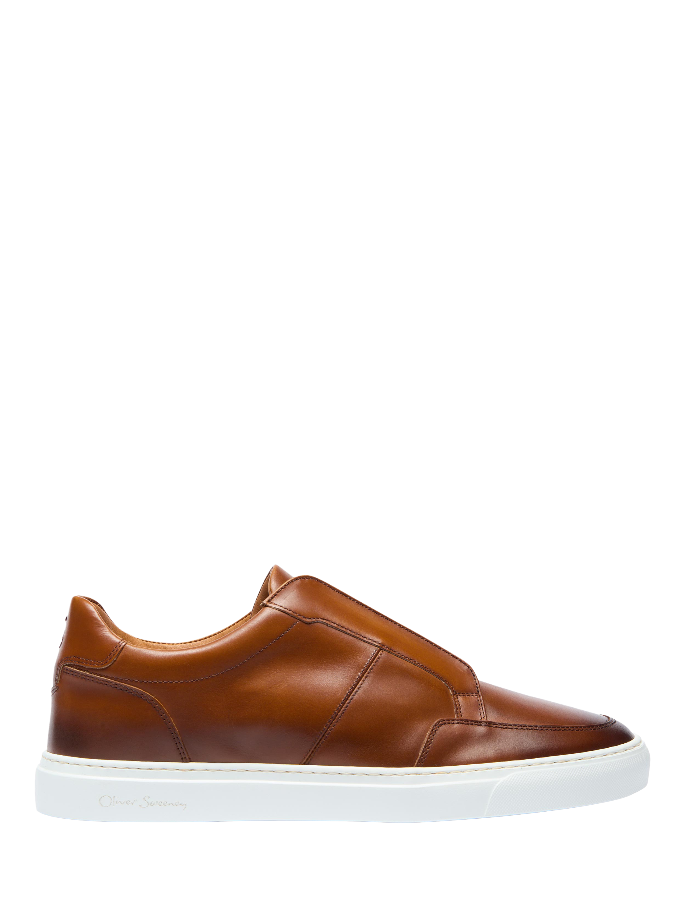 Product image 1 of 5, which shows Oliver Sweeney Rende Antiqued Leather Cupsole Trainers, Tan, 6