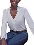 Pure Collection Frill Neck Shirt, White