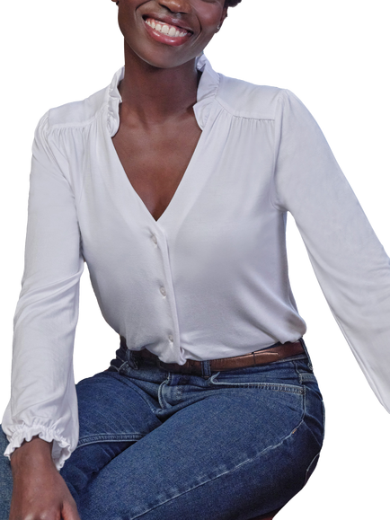 Pure Collection Frill Neck Shirt, White