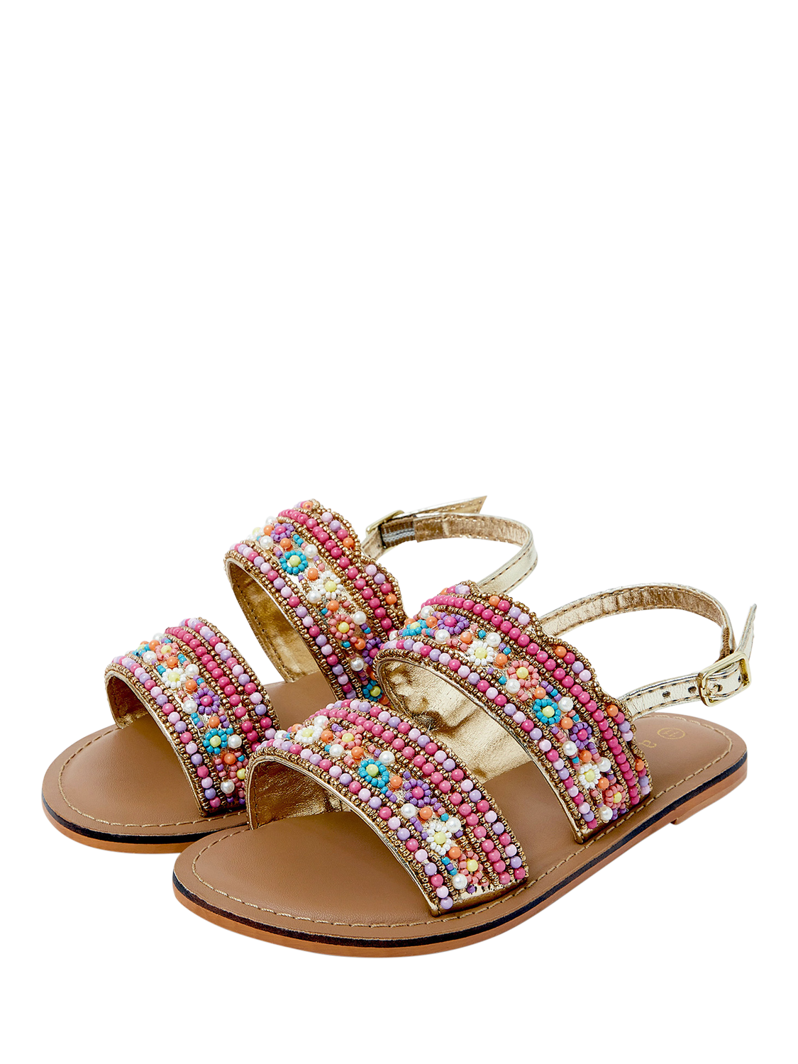 Product image 2 of 11, which shows Angels by Accessorize Kids' Flower Beaded Strap Sandals, Multi, 7 Jnr