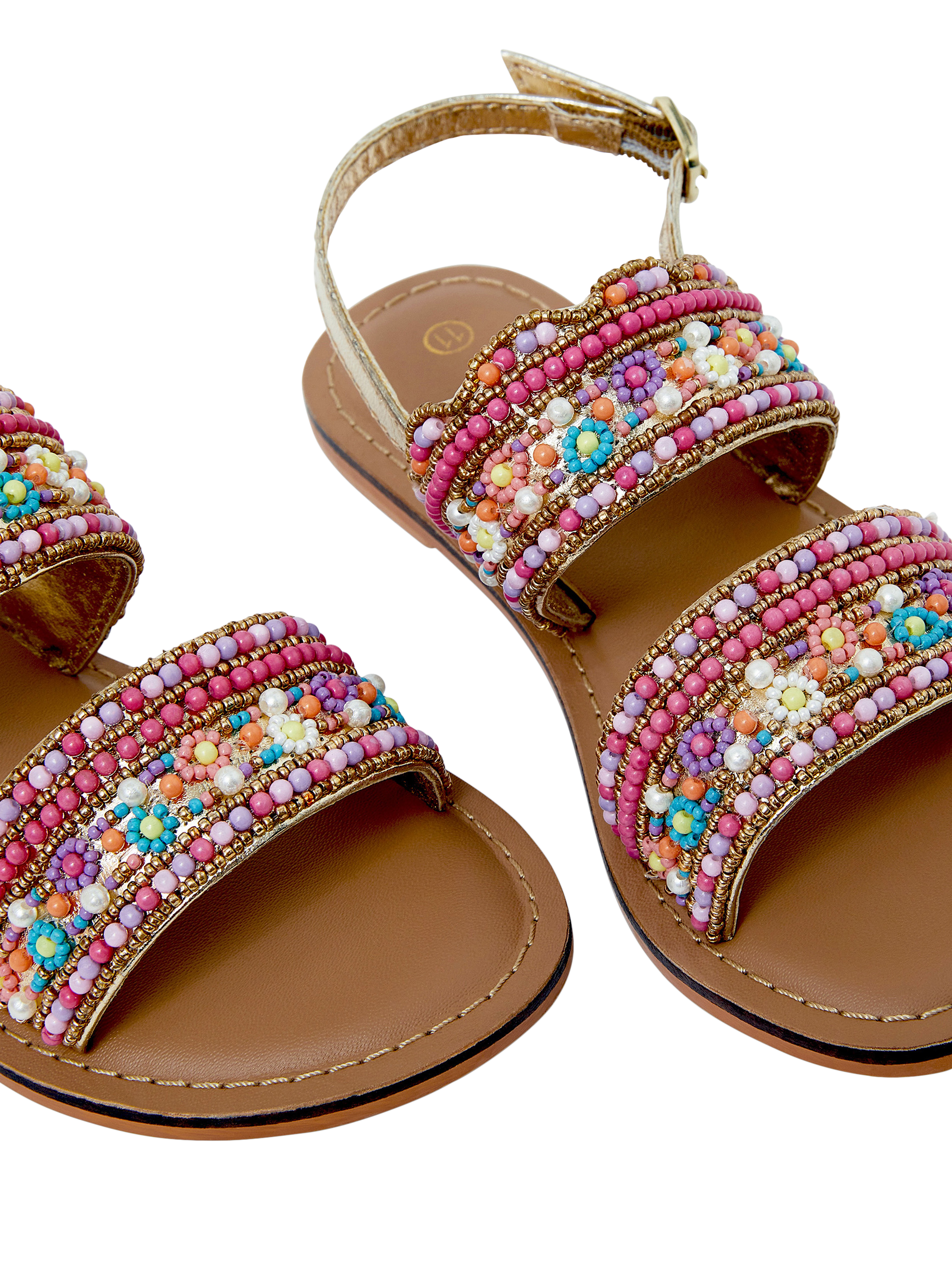 Product image 3 of 11, which shows Angels by Accessorize Kids' Flower Beaded Strap Sandals, Multi, 7 Jnr