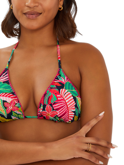 Accessorize Tropical Print Triangle Bikini Top, Black/Multi, Black/Multi
