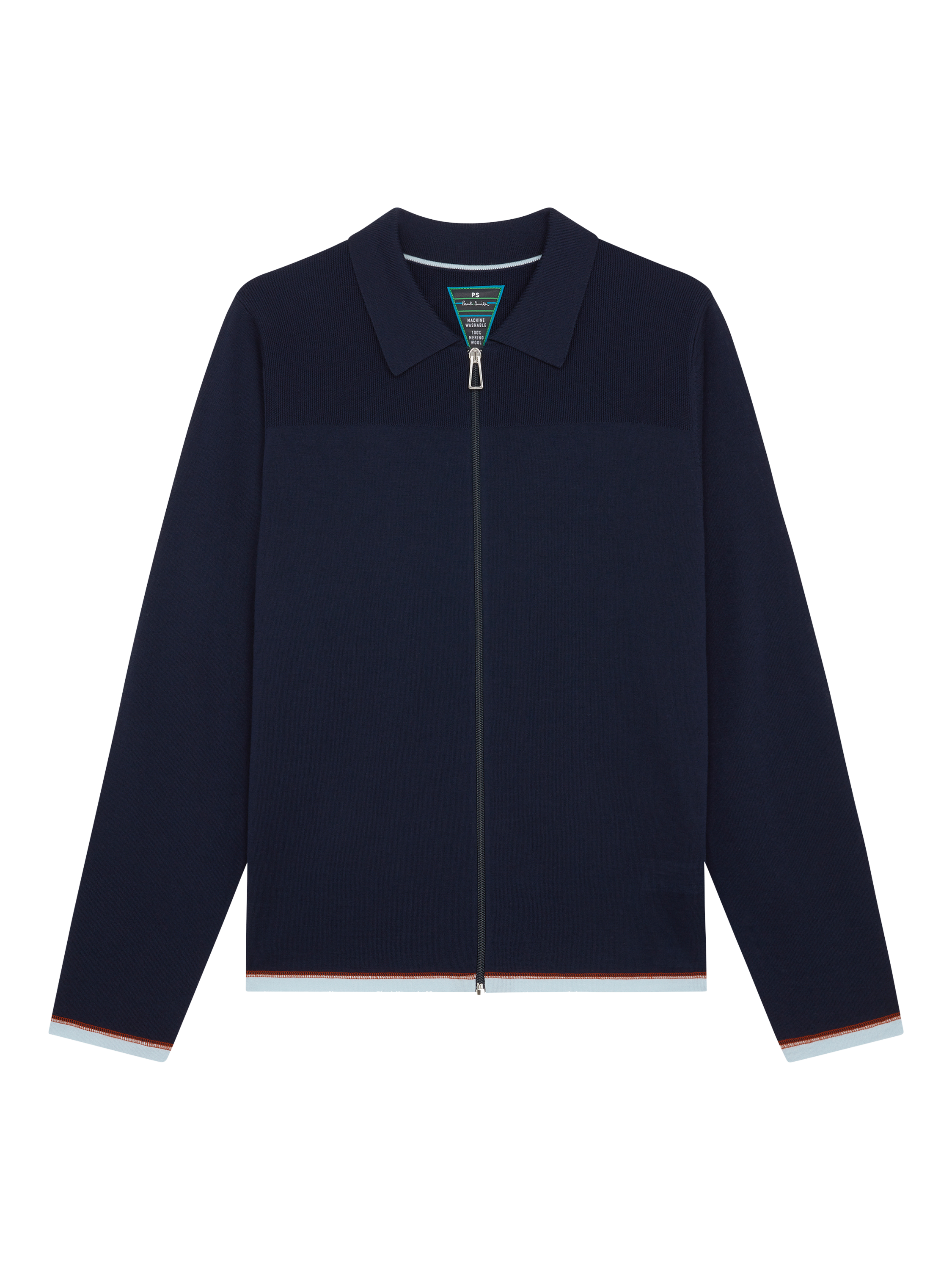 Product image 1 of 2, which shows PS Paul Smith Full-Zip Merino Wool Cardigan, Blue, S