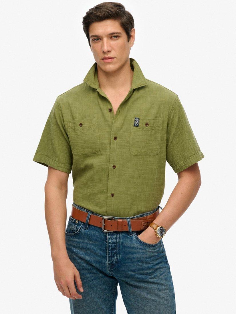 Superdry Merchant Store Short Sleeve Textured Shirt, Burnt Sage