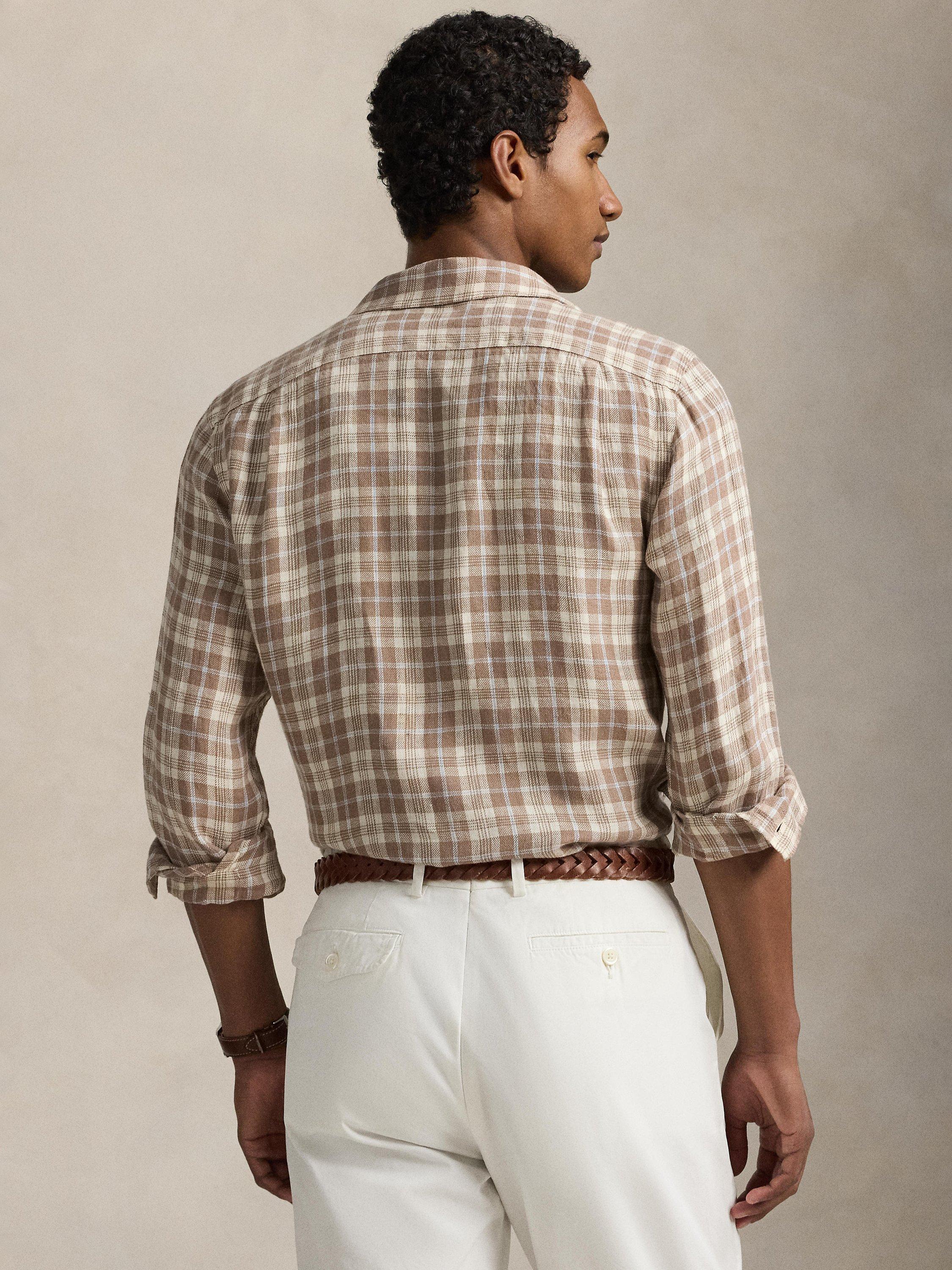 Product image 2 of 4, which shows Ralph Lauren Plaid Linen Shirt, Khaki Blue Multi, S