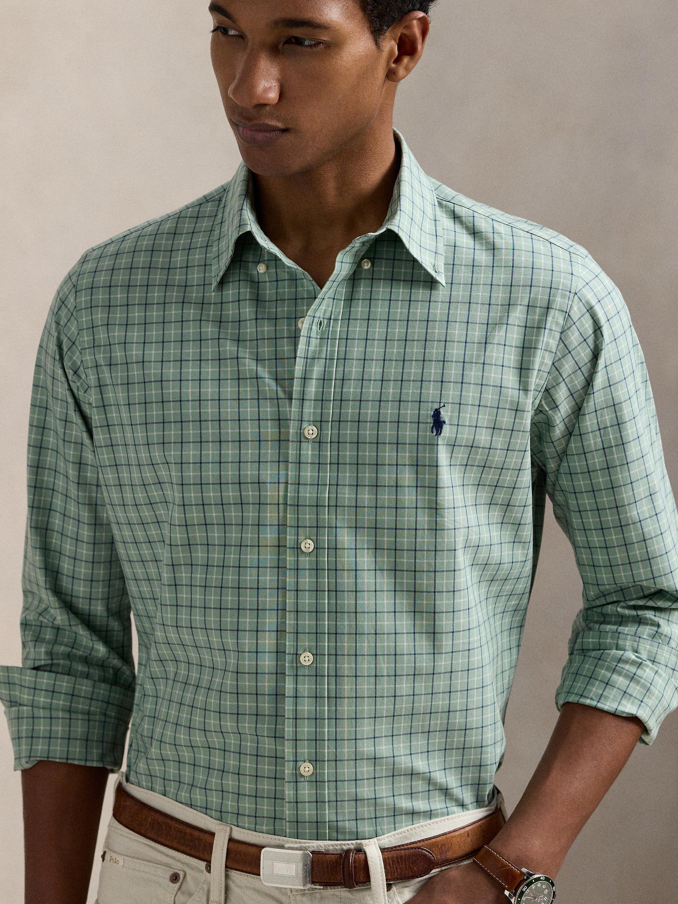 Product image 3 of 5, which shows Polo Ralph Lauren Cotton Blend Custom Fit Check Print Shirt, Lovat Blue Multi, S