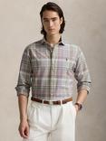Polo Ralph Lauren Cotton Custom Slim Fit Tartan Oxford Shirt, Khaki Green Multi
