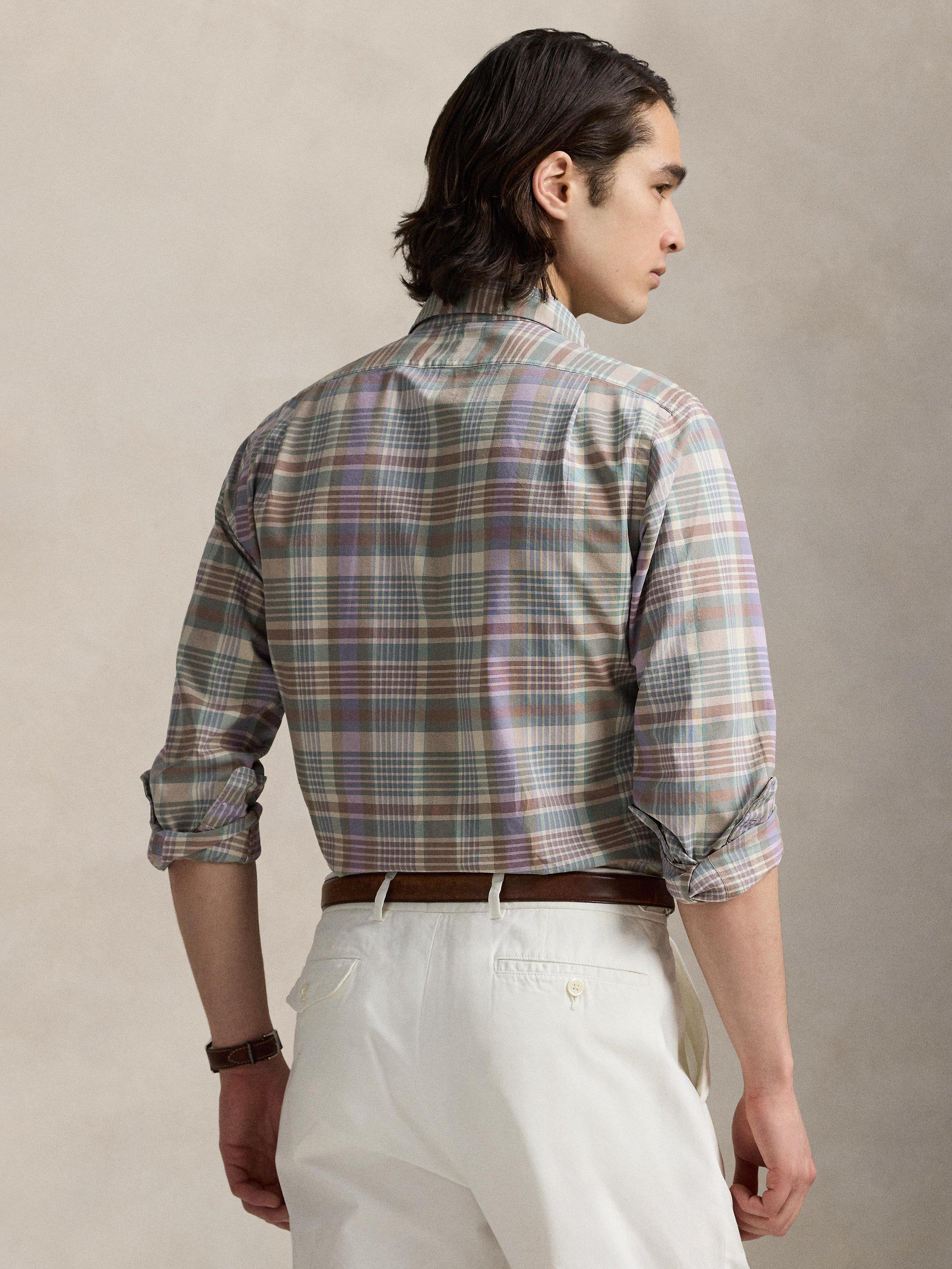 Product image 2 of 6, which shows Polo Ralph Lauren Cotton Custom Slim Fit Tartan Oxford Shirt, Khaki Green Multi, S