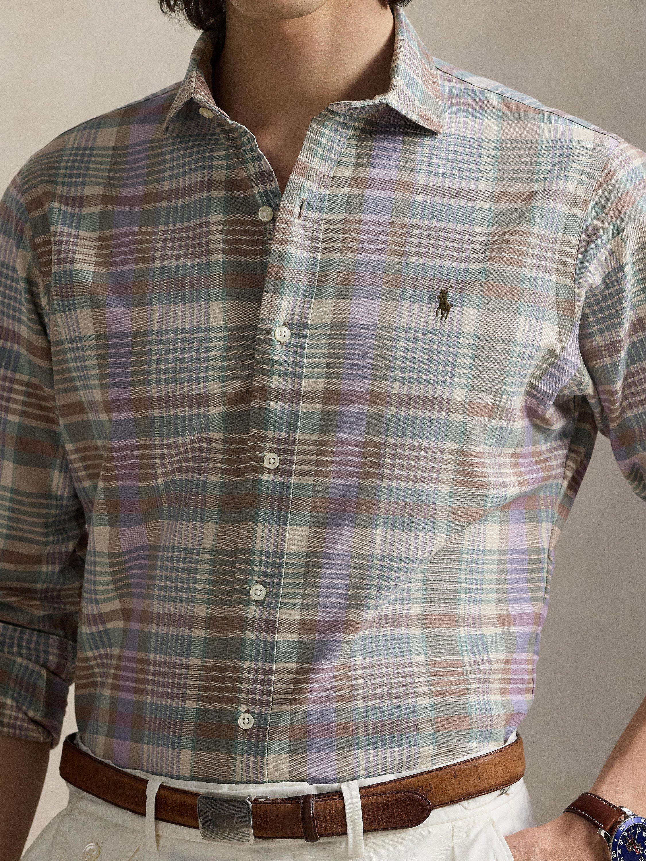 Product image 3 of 6, which shows Polo Ralph Lauren Cotton Custom Slim Fit Tartan Oxford Shirt, Khaki Green Multi, S