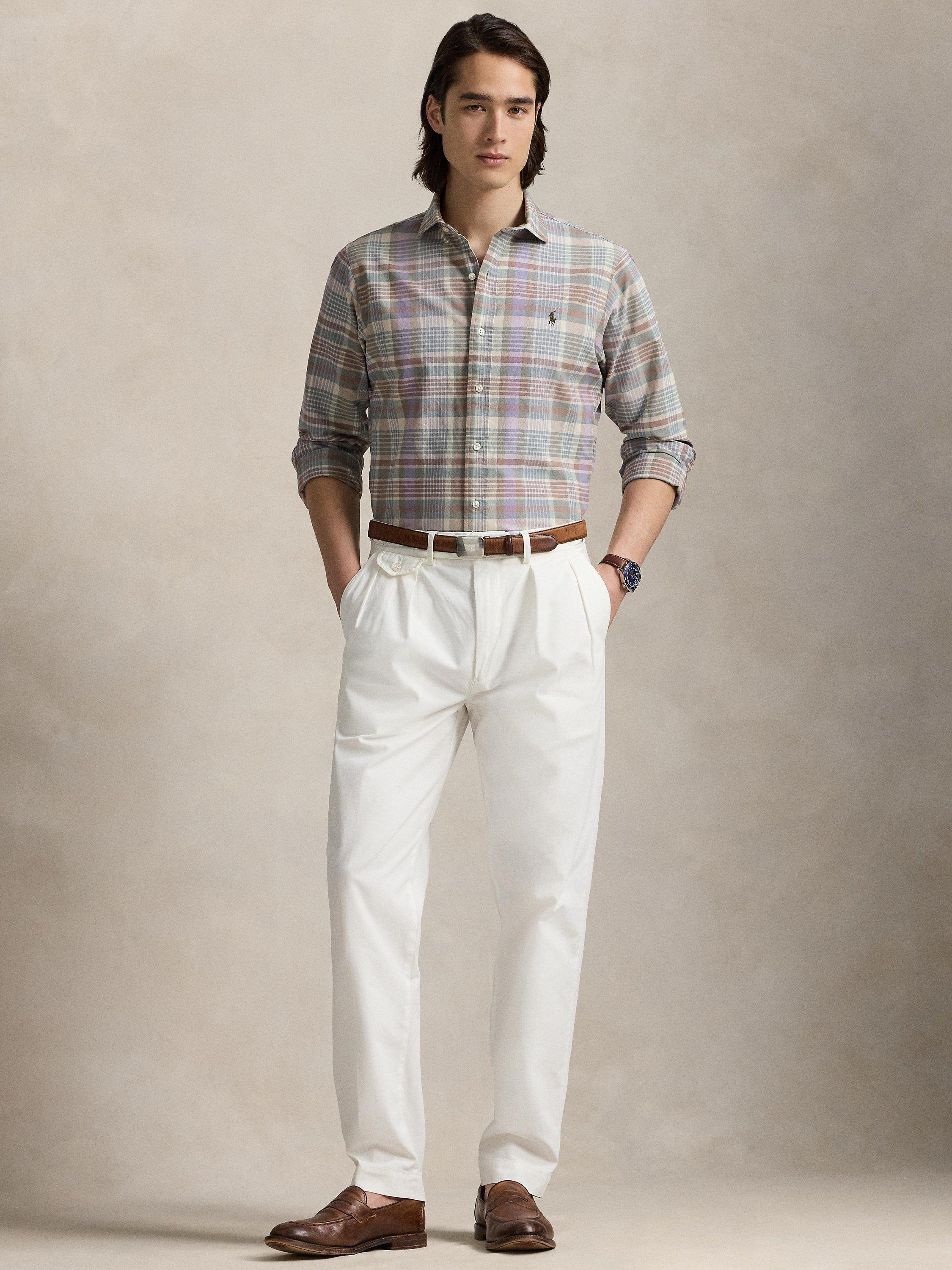 Product image 5 of 6, which shows Polo Ralph Lauren Cotton Custom Slim Fit Tartan Oxford Shirt, Khaki Green Multi, S