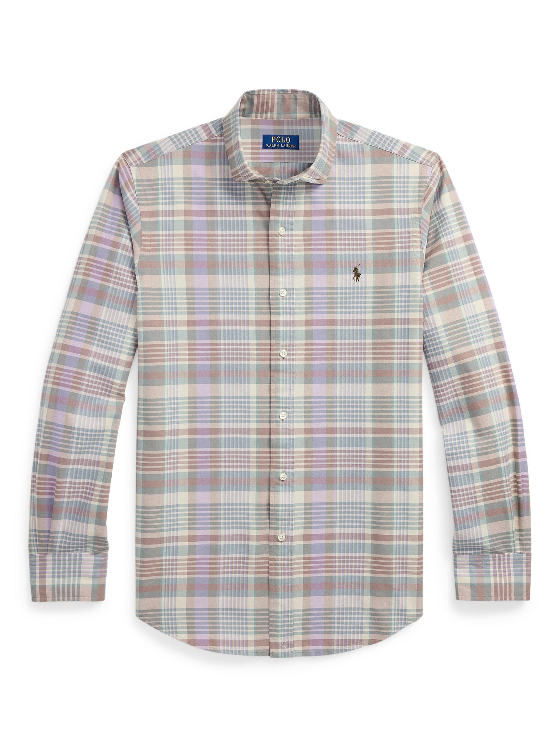 Product image 6 of 6, which shows Polo Ralph Lauren Cotton Custom Slim Fit Tartan Oxford Shirt, Khaki Green Multi, S