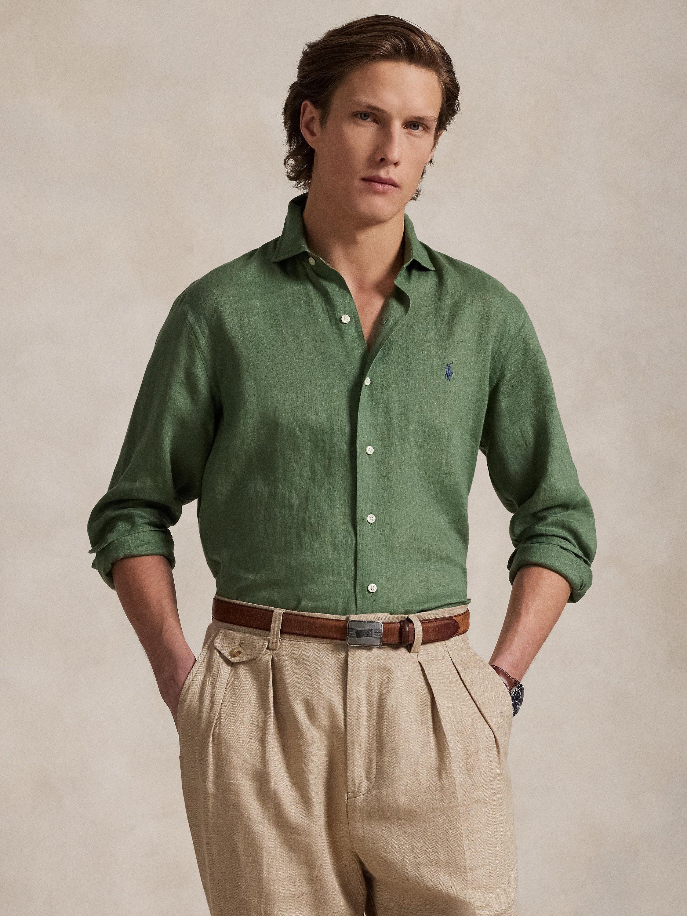 Product image 3 of 6, which shows Polo Ralph Lauren Custom Slim Fit Linen Shirt, Fatigue, S
