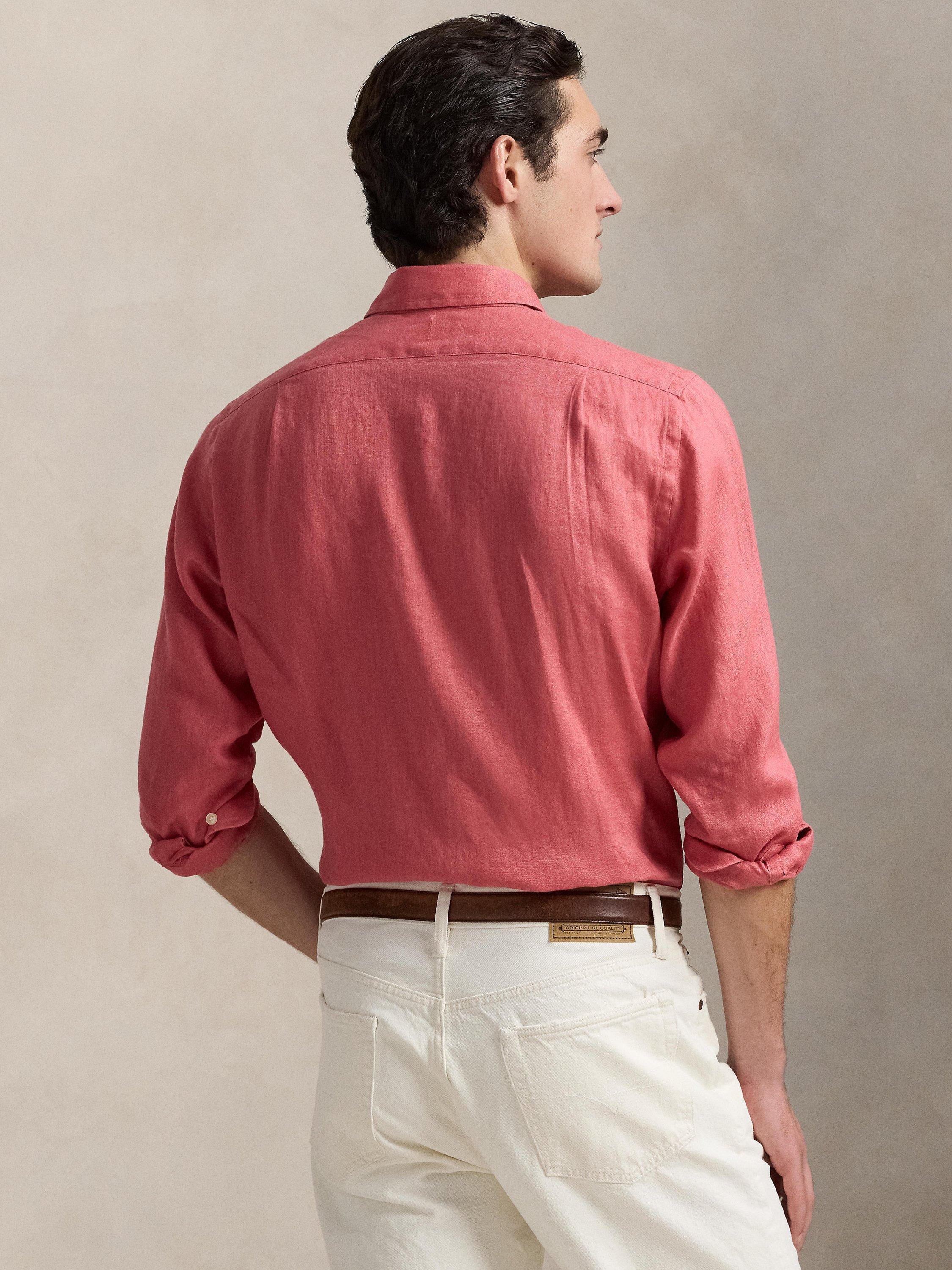 Product image 2 of 5, which shows Polo Ralph Lauren Linen Custom Slim Fit Logo Shirt, Adirondack Berry, S