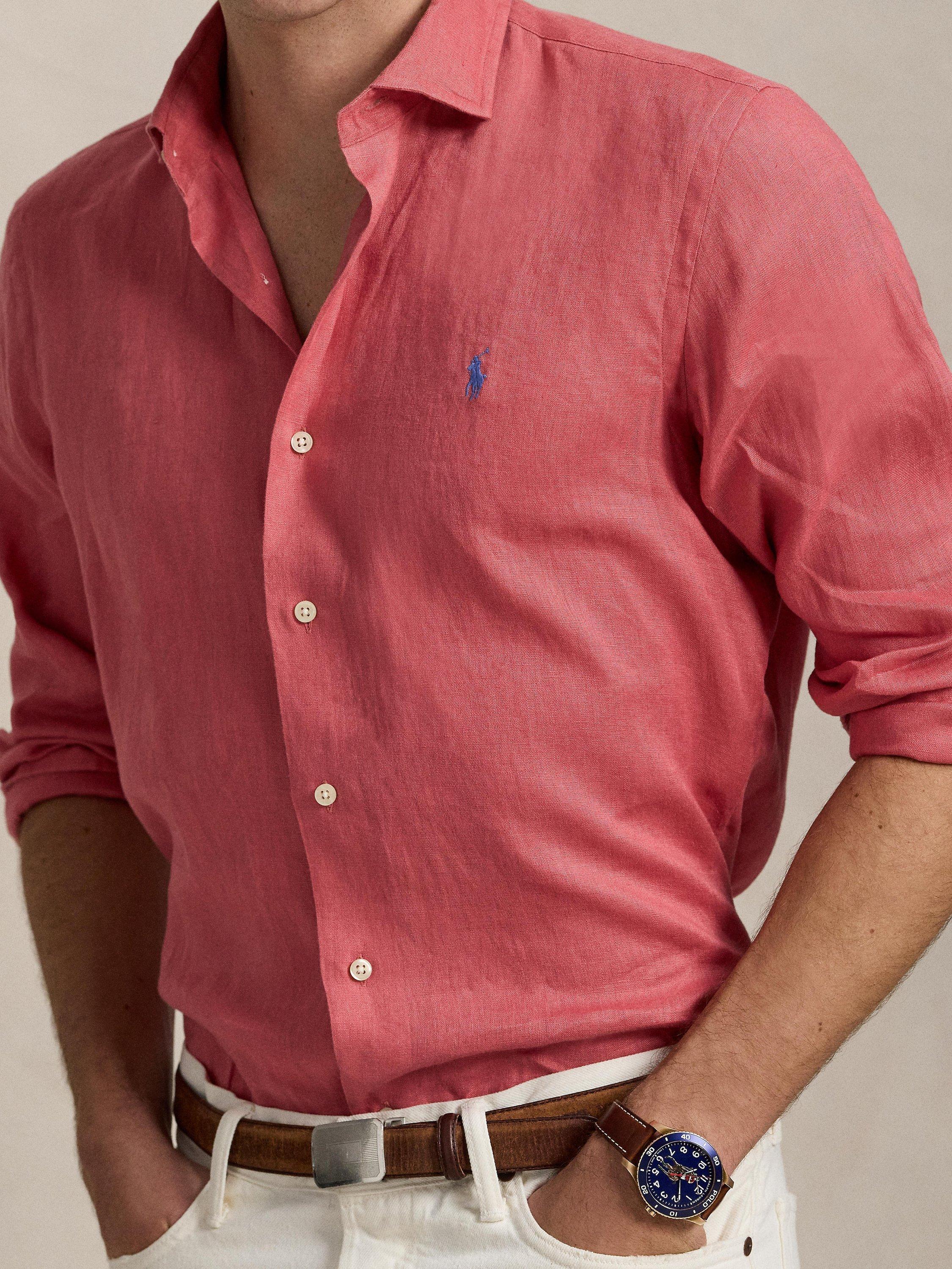 Product image 3 of 5, which shows Polo Ralph Lauren Linen Custom Slim Fit Logo Shirt, Adirondack Berry, S