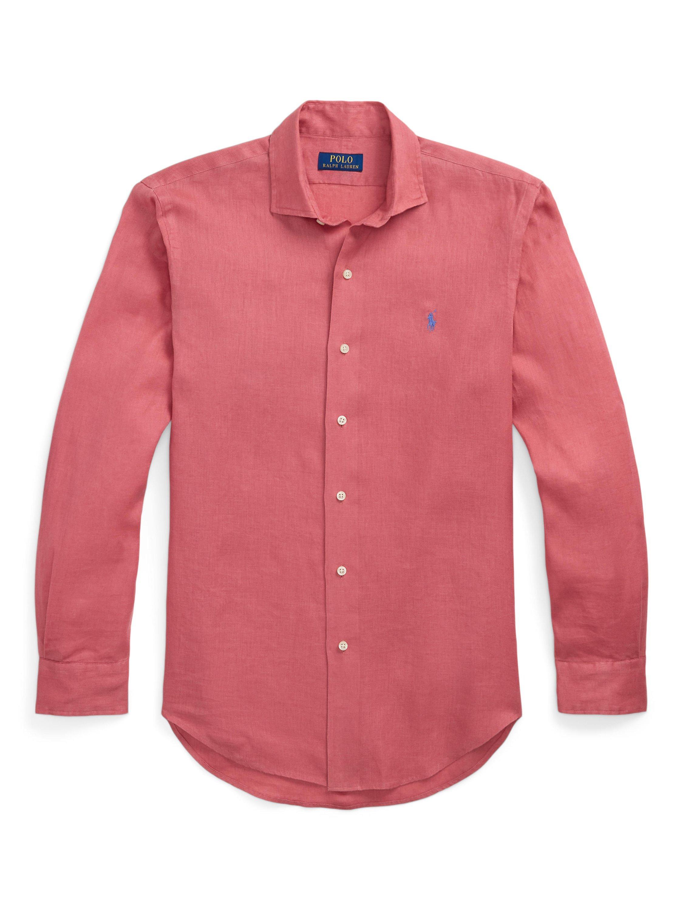 Product image 5 of 5, which shows Polo Ralph Lauren Linen Custom Slim Fit Logo Shirt, Adirondack Berry, S