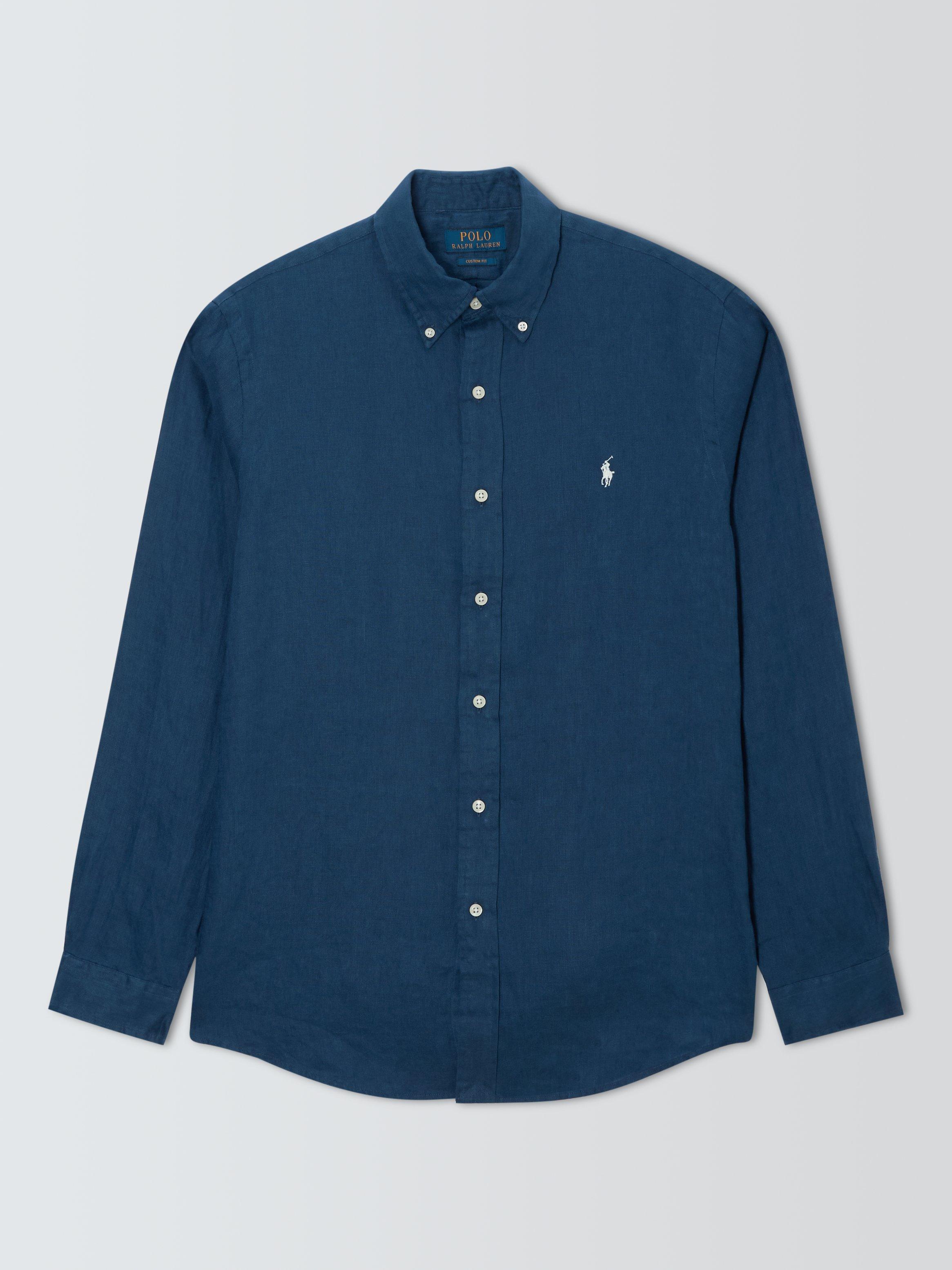 Product image 1 of 1, which shows Polo Ralph Lauren Linen Regular Fit Logo Shirt, Rustic Navy, S