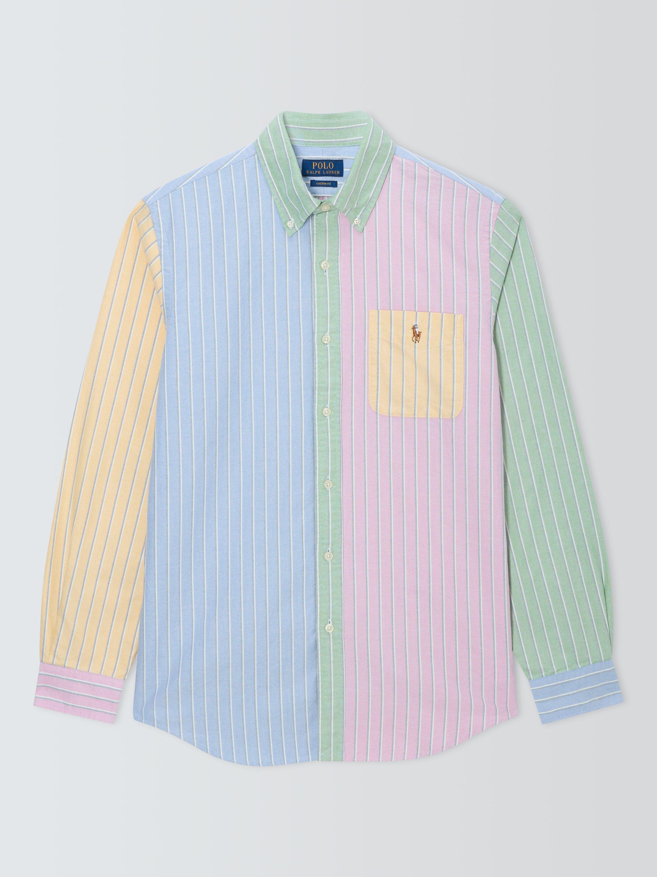 Product image 1 of 1, which shows Polo Ralph Lauren Cotton Regular Fit Patchwork Stripe Oxford Shirt, Multi, S