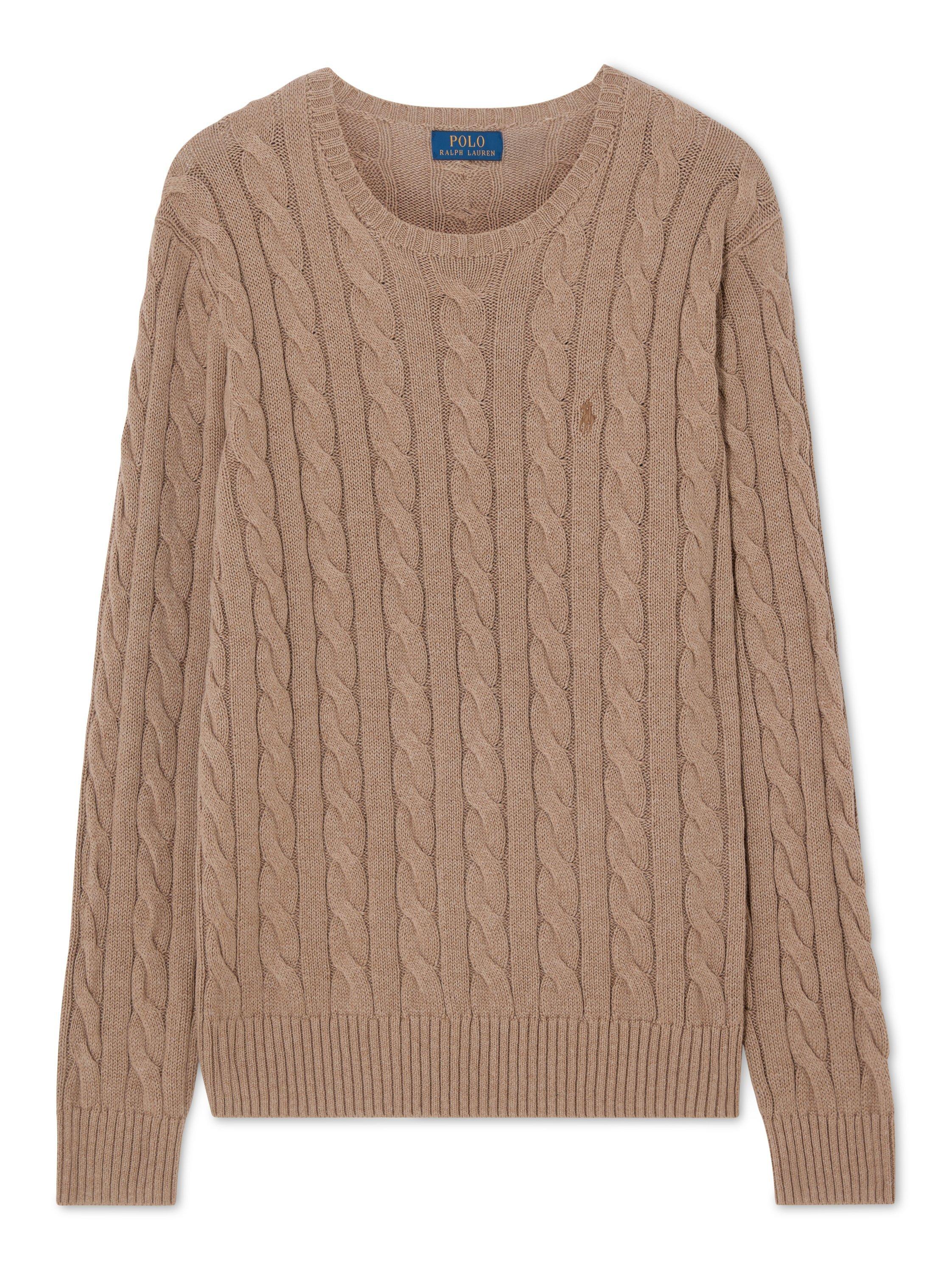 Product image 1 of 1, which shows Polo Ralph Lauren Cotton Cable Knit Jumper, Buff Camel Hthr, S