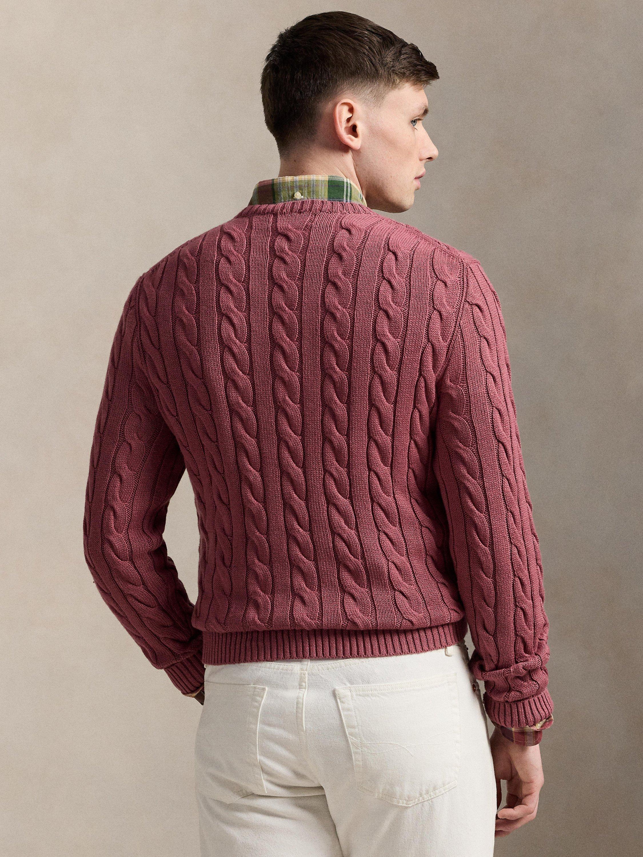 Product image 2 of 4, which shows Ralph Lauren Cable Knit Polo Pony Cotton Sweater, Prune Juice, S