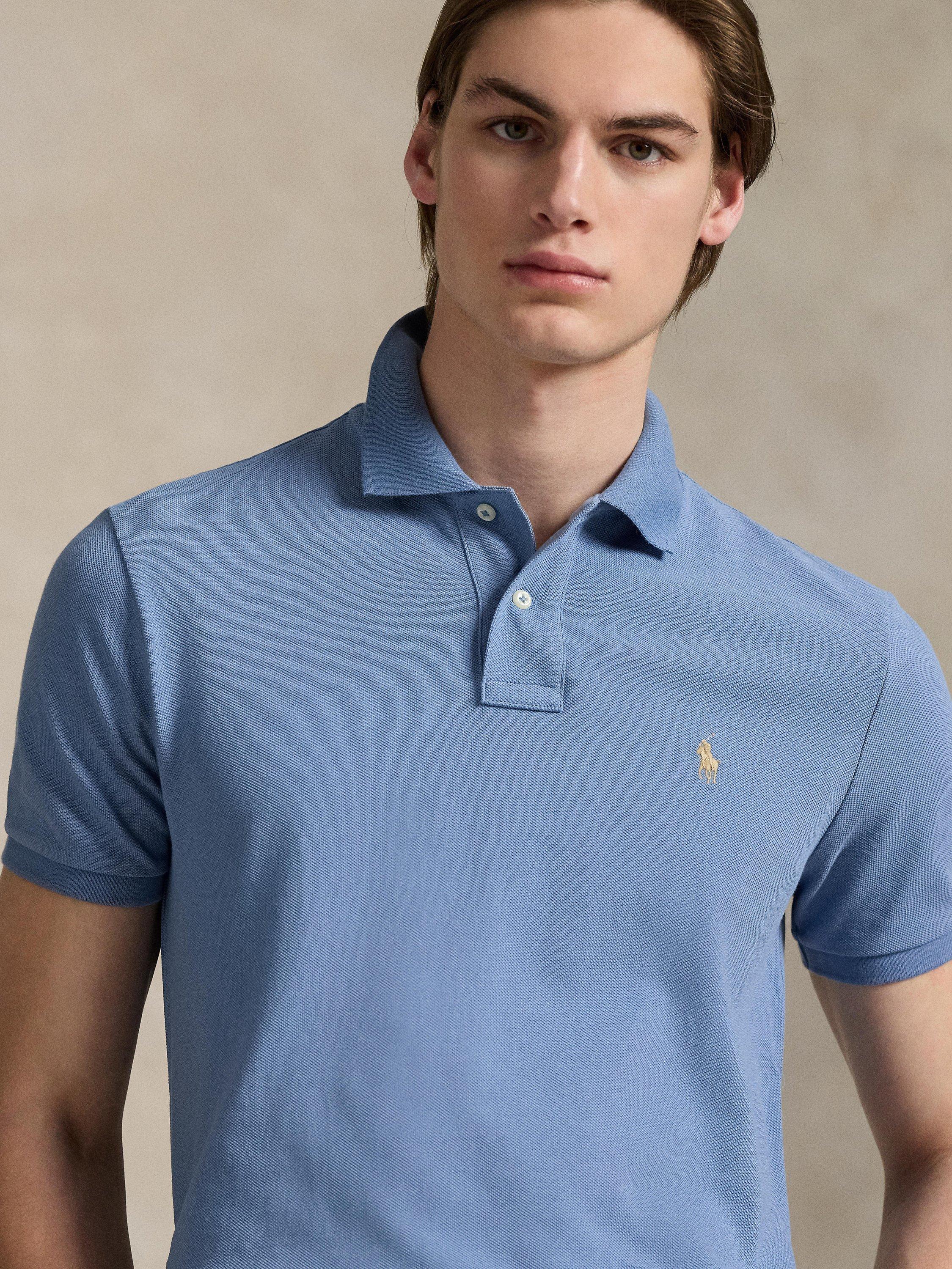 Product image 3 of 5, which shows Polo Ralph Lauren Cotton Custom Slim Fit Short Sleeve Polo Shirt, Channel Blue/C8640, S