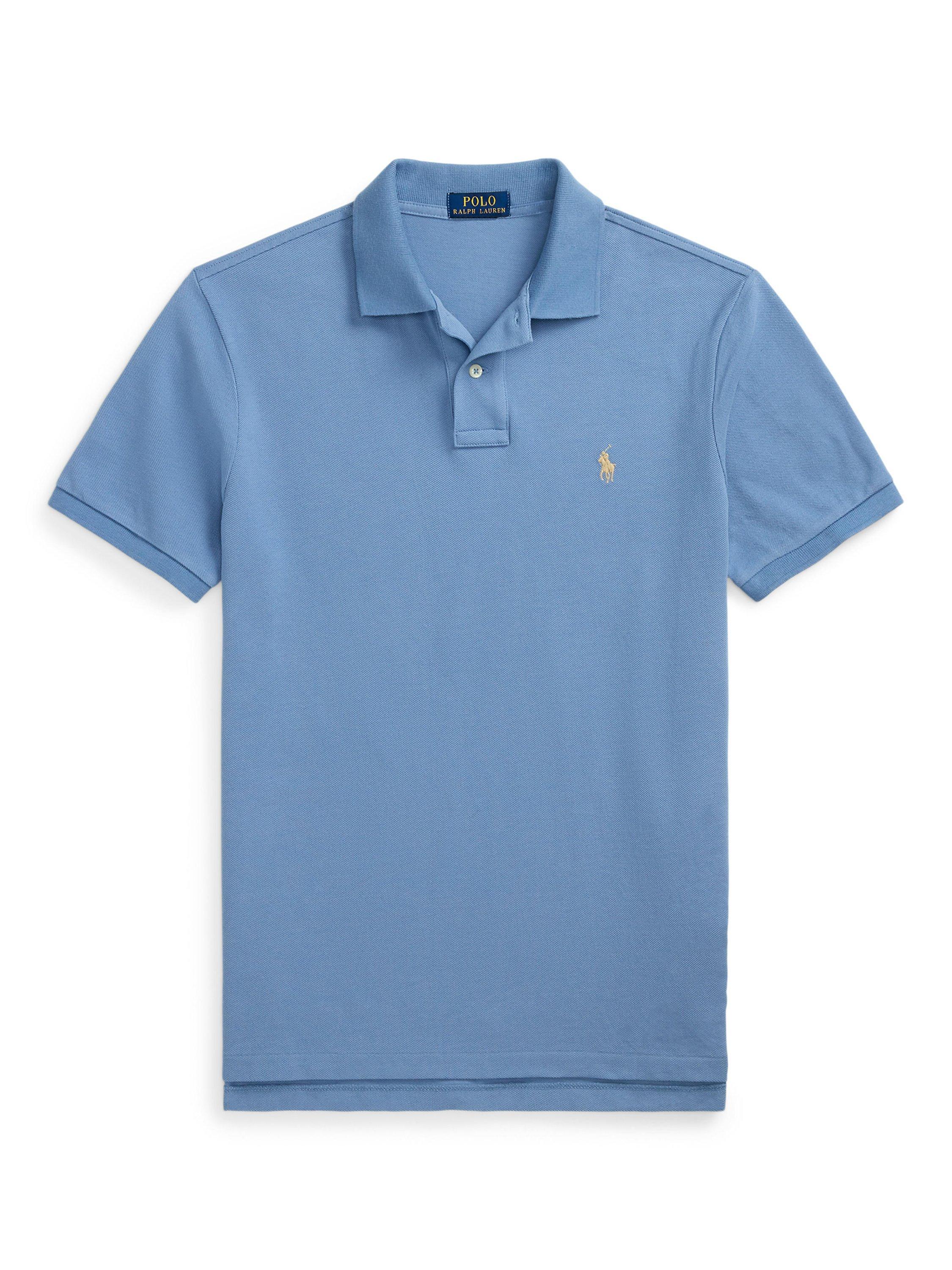 Product image 5 of 5, which shows Polo Ralph Lauren Cotton Custom Slim Fit Short Sleeve Polo Shirt, Channel Blue/C8640, S