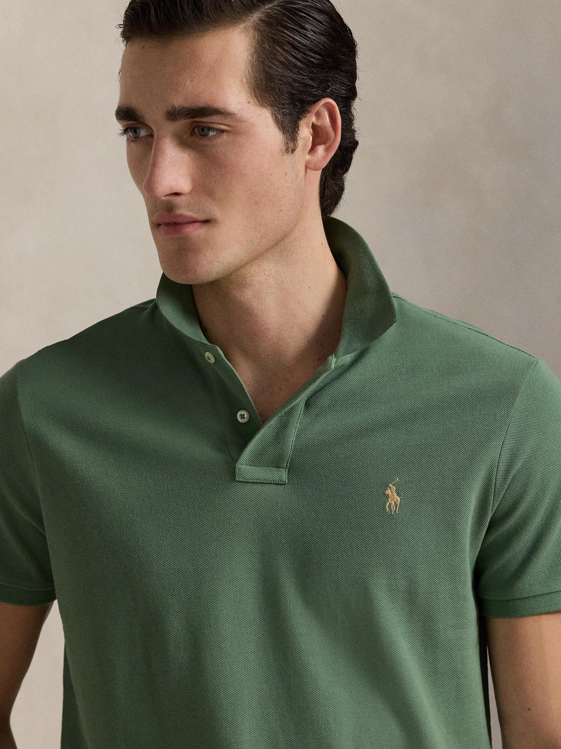 Product image 3 of 5, which shows Polo Ralph Lauren Cotton Custom Slim Fit Short Sleeve Polo Shirt, Fatigue/C8640, S