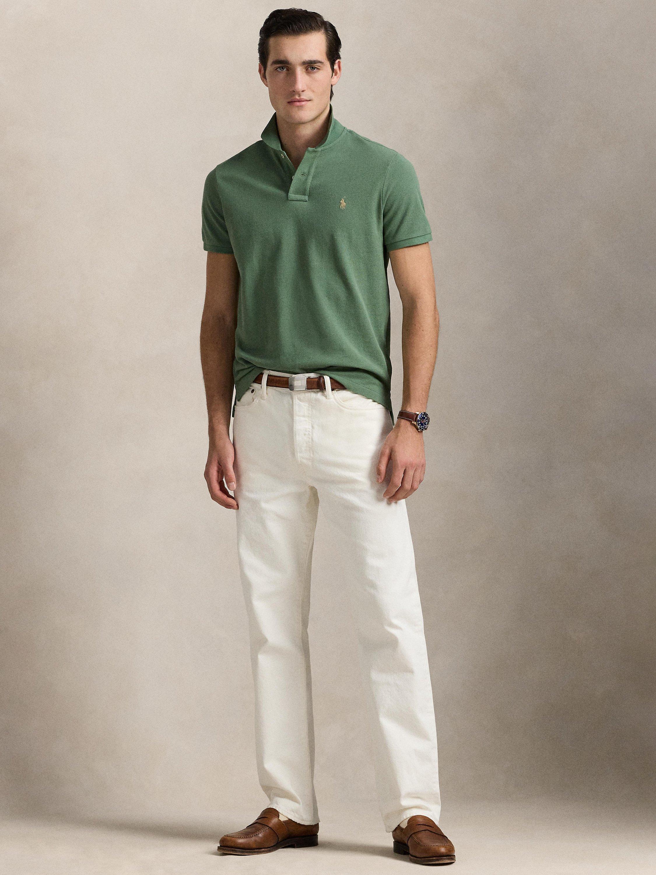 Product image 4 of 5, which shows Polo Ralph Lauren Cotton Custom Slim Fit Short Sleeve Polo Shirt, Fatigue/C8640, S