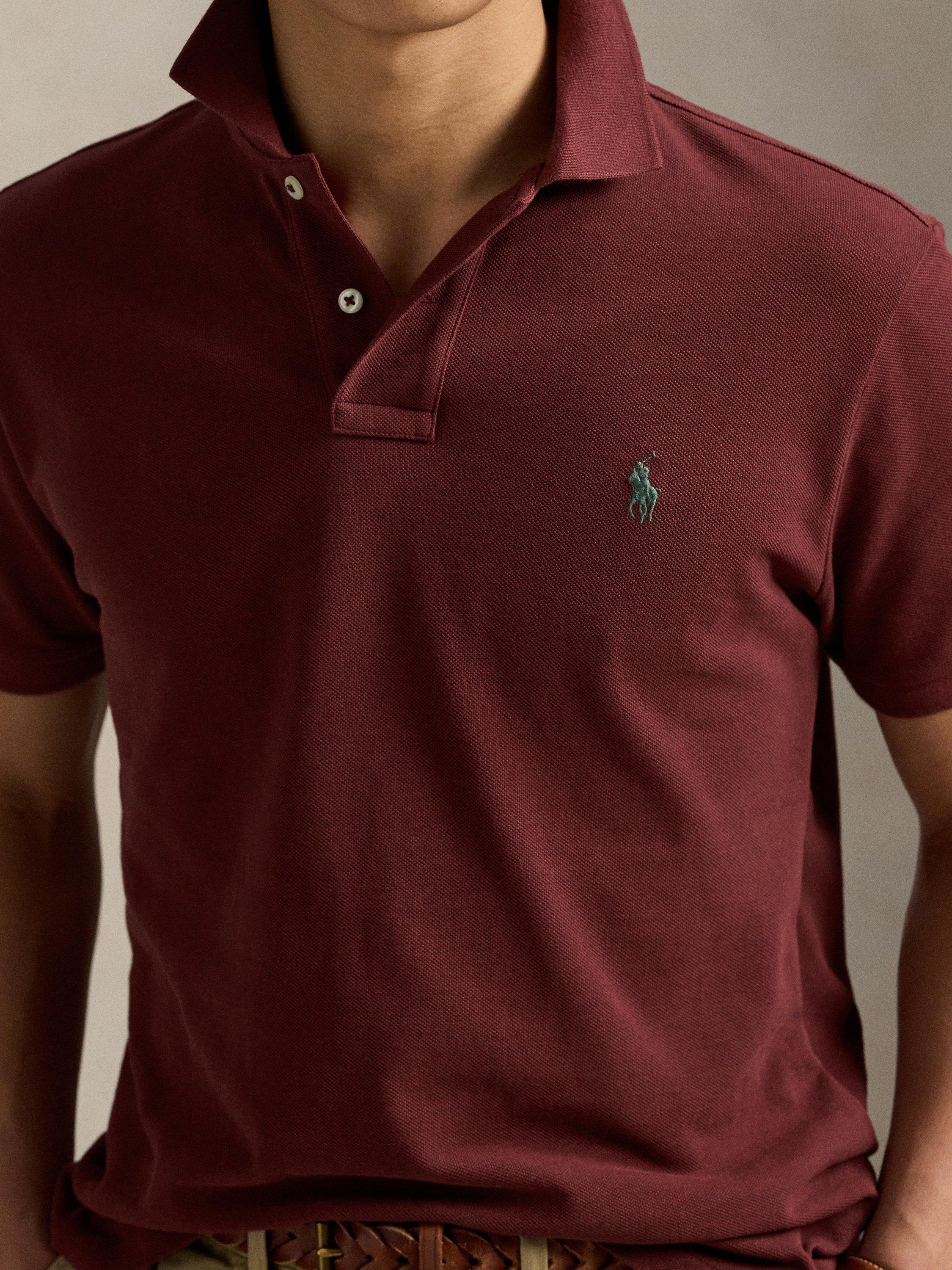 Product image 3 of 5, which shows Polo Ralph Lauren Cotton Custom Slim Fit Short Sleeve Polo Shirt, Red Wine, S