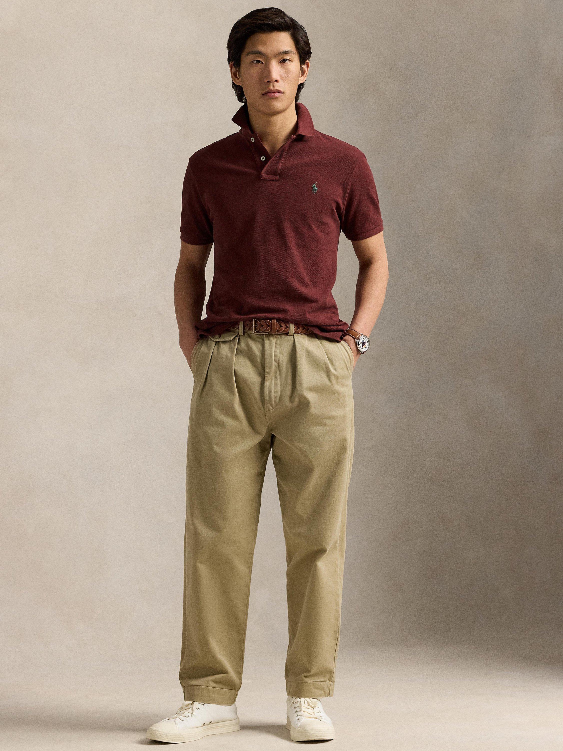 Product image 4 of 5, which shows Polo Ralph Lauren Cotton Custom Slim Fit Short Sleeve Polo Shirt, Red Wine, S