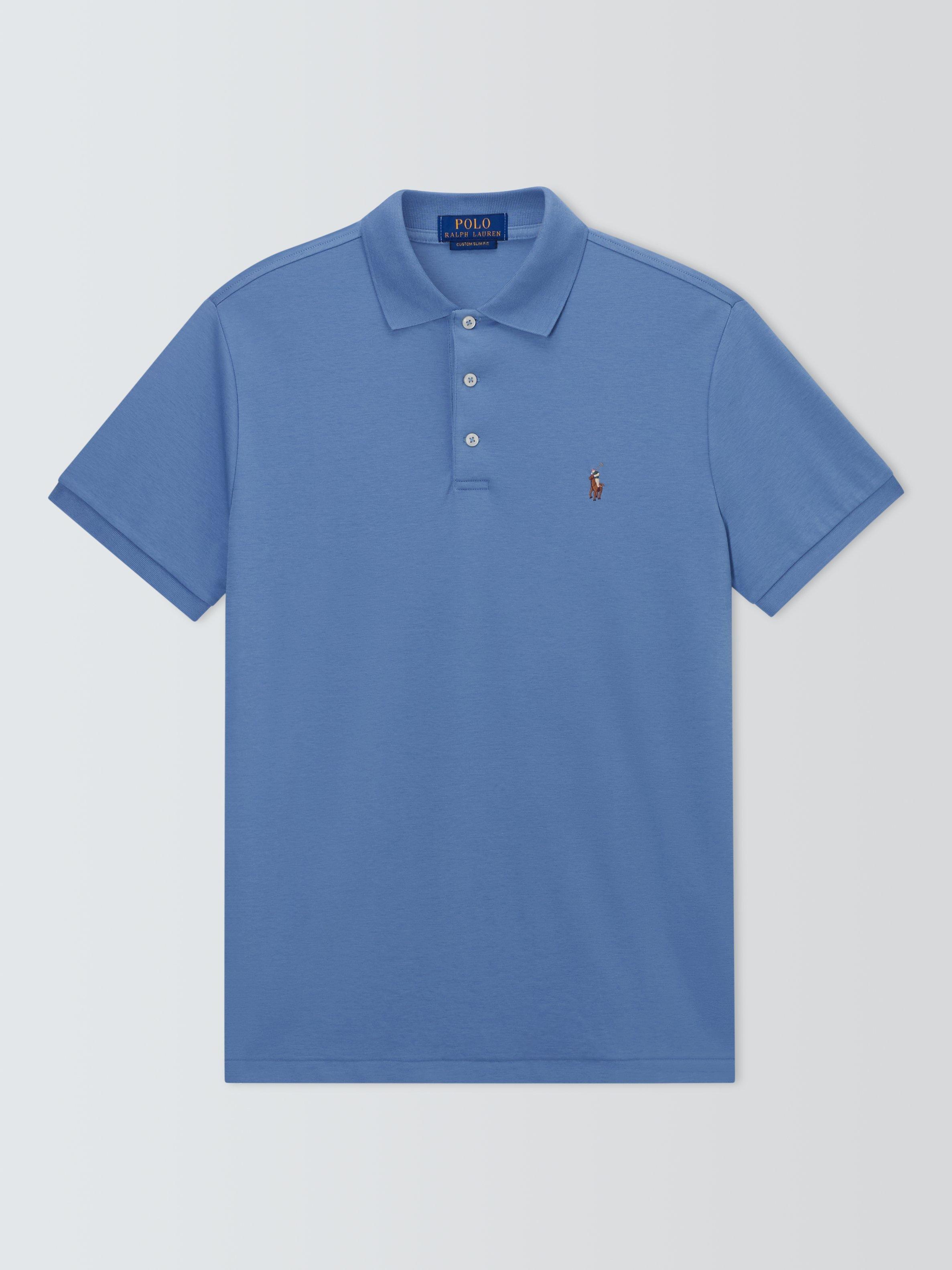 Product image 1 of 1, which shows Polo Ralph Lauren Cotton Custom Slim Fit Short Sleeve Polo Shirt, Channel Blue, S