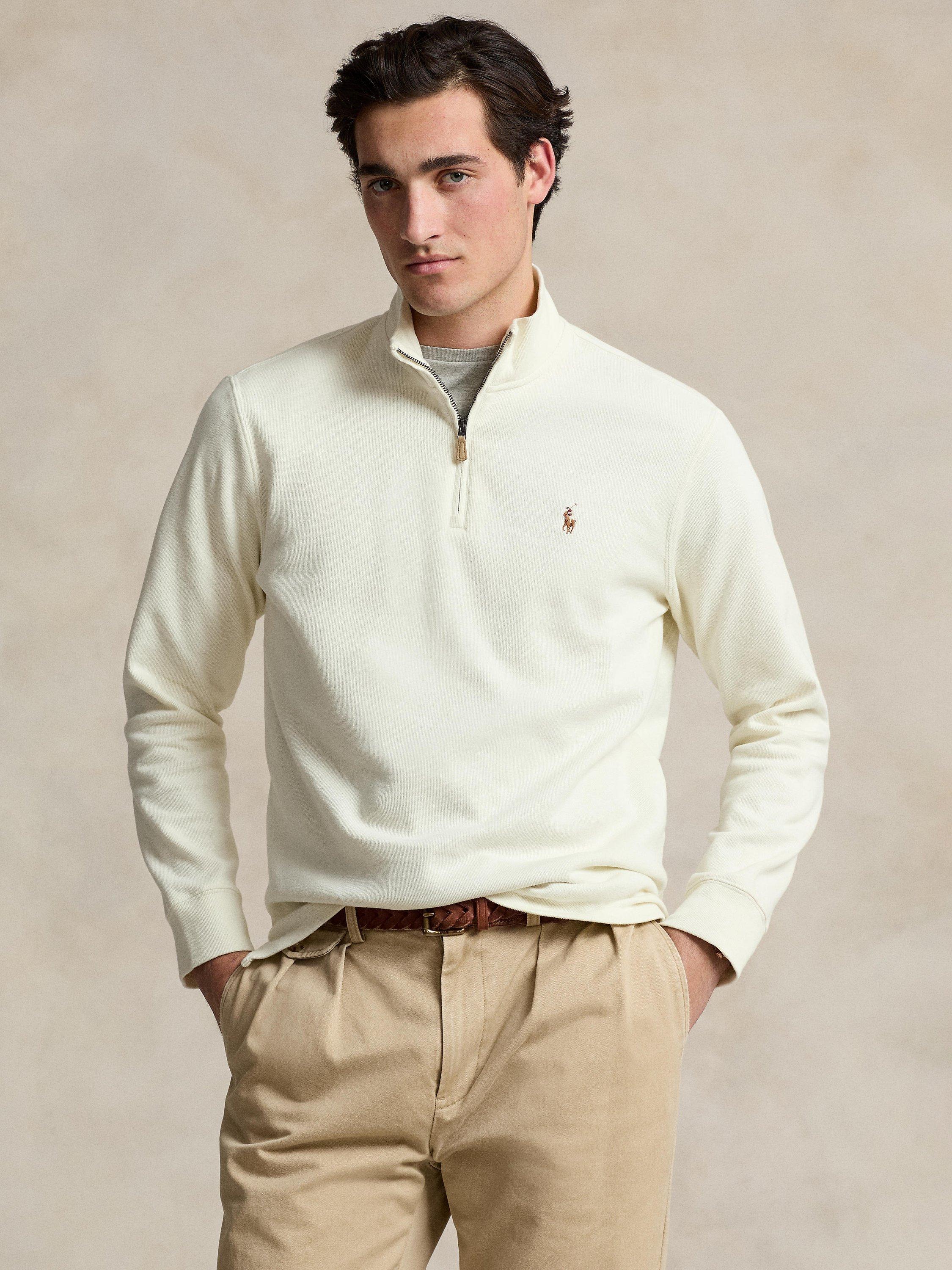 Product image 1 of 5, which shows Polo Ralph Lauren Estate Rib Half-Zip Jersey Top, Parchment Cream, S