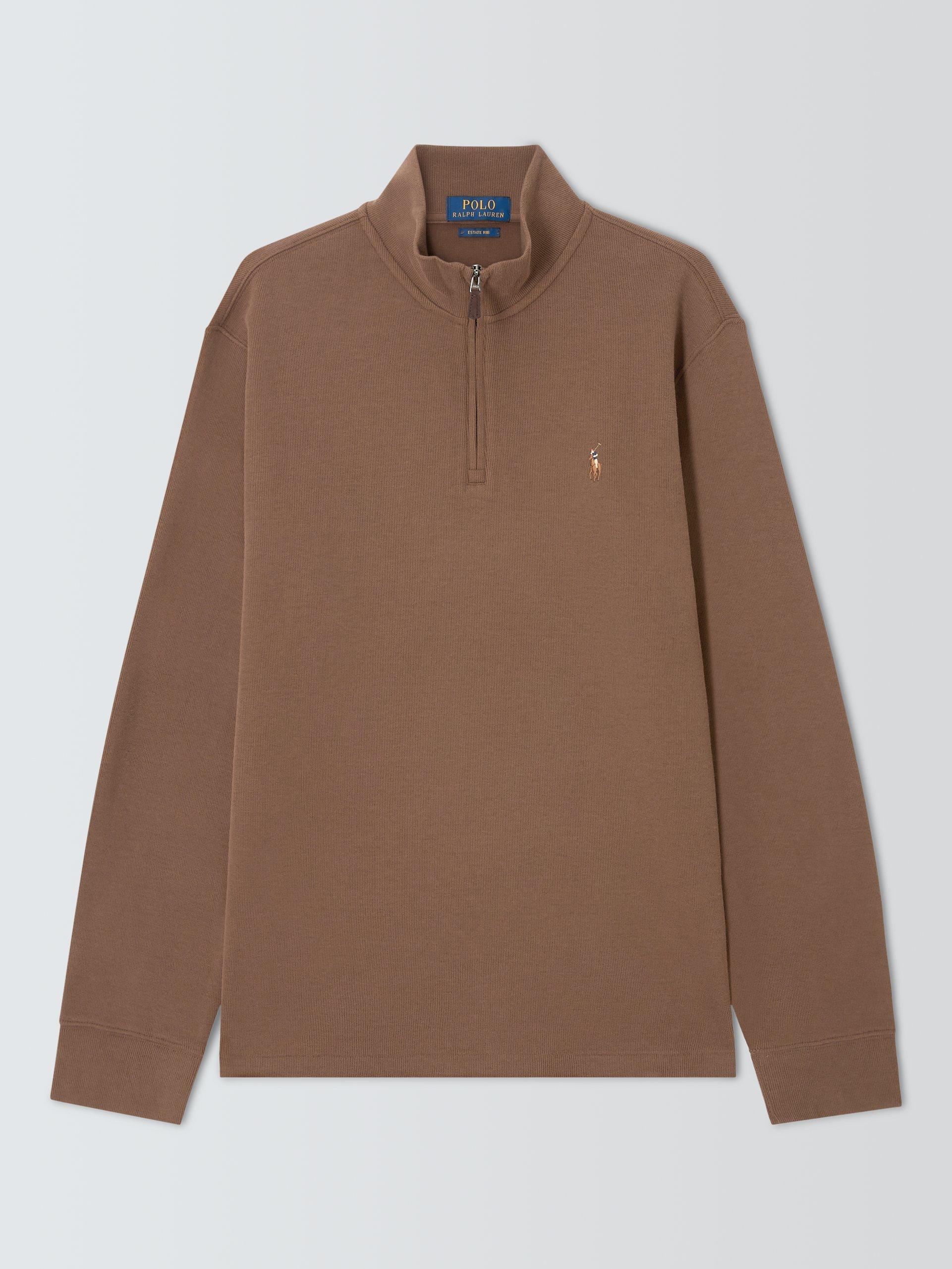 Product image 1 of 1, which shows Ralph Lauren Polo Pony Half Zip Cotton Jumper, Chest Nut, S