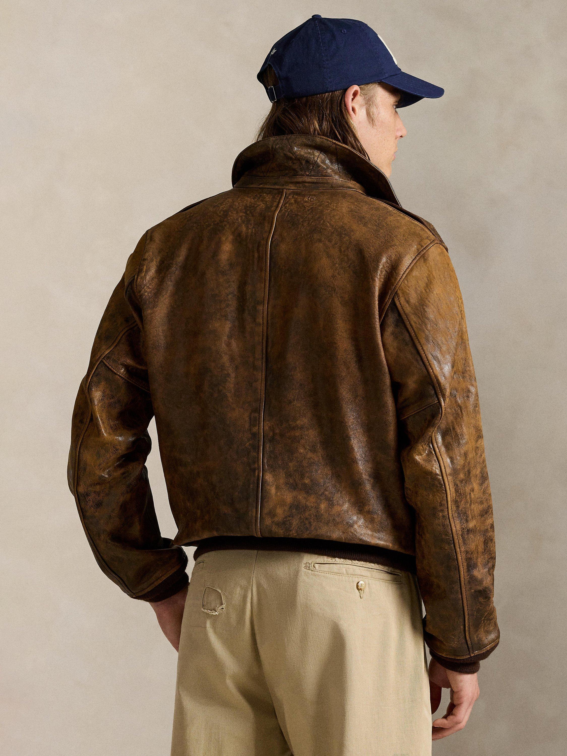 Polo Ralph Lauren Sheepskin Leather Bomber Jacket, Hunter Brown X