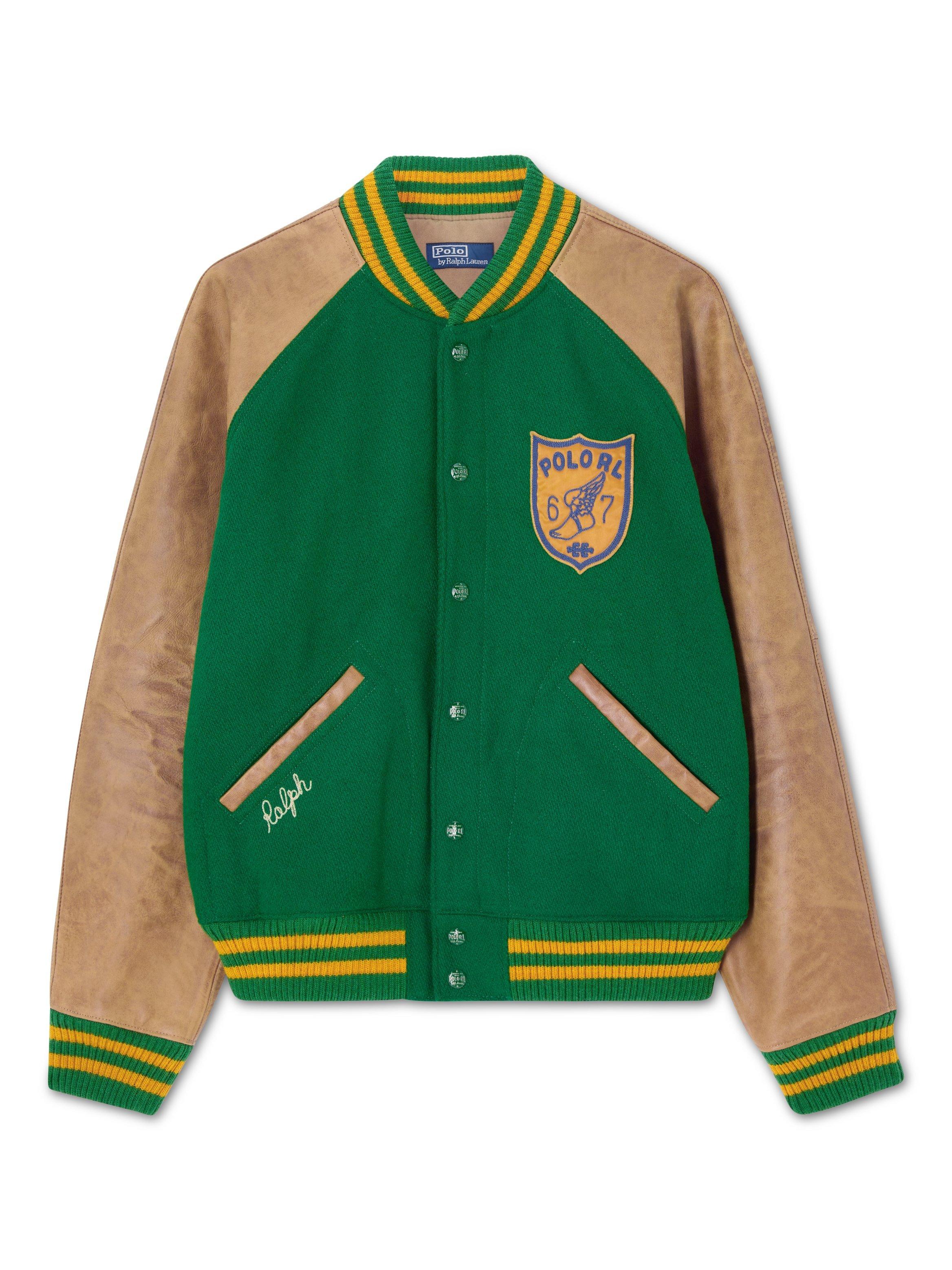 Product image 1 of 1, which shows Polo Ralph Lauren Wool Blend Letterman Jacket, Fiji Green X, S