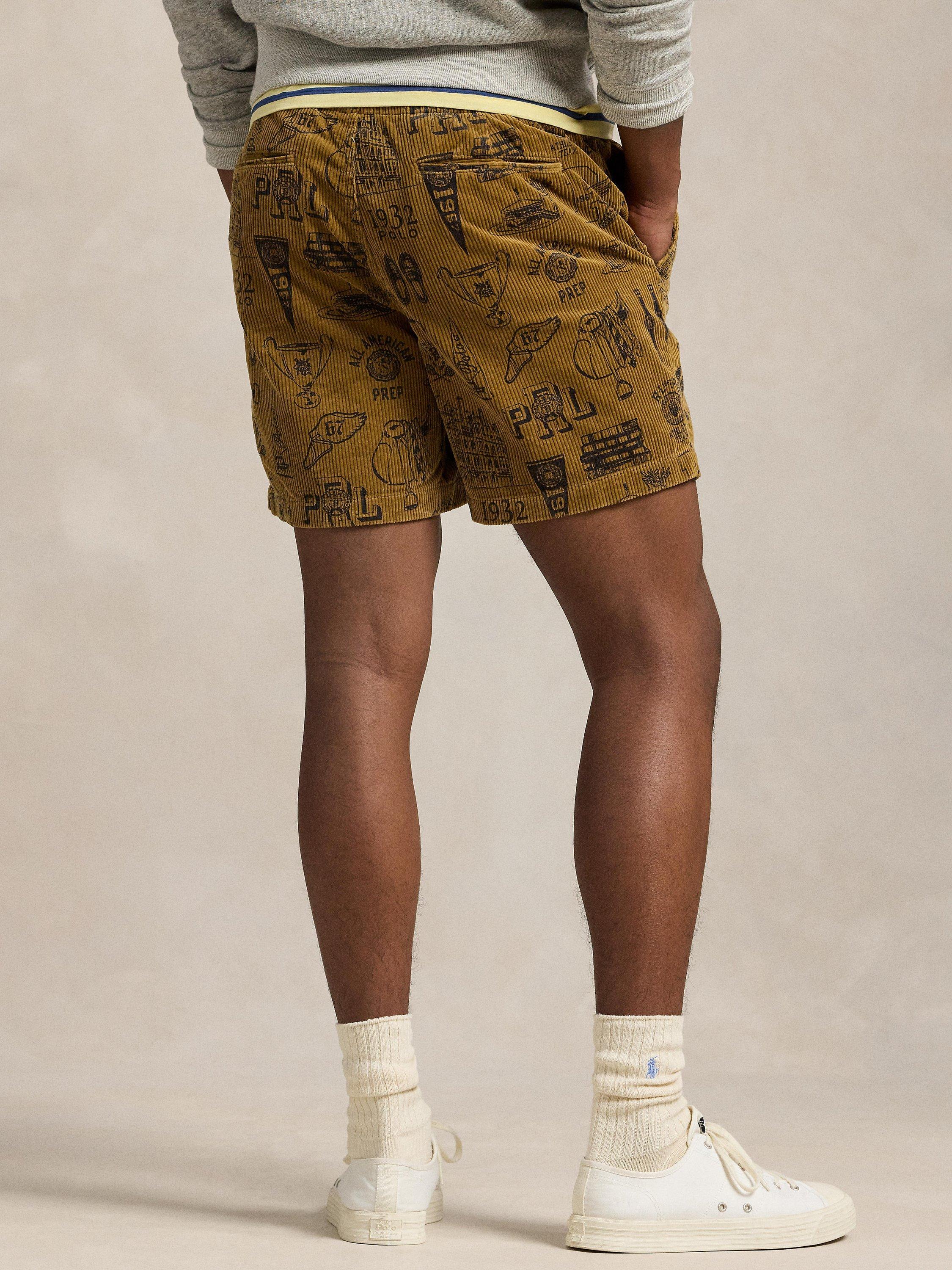 Product image 2 of 4, which shows Ralph Lauren Drawstring Illustration Print Cotton Corduroy Shorts, Brown Preppy Diary, S