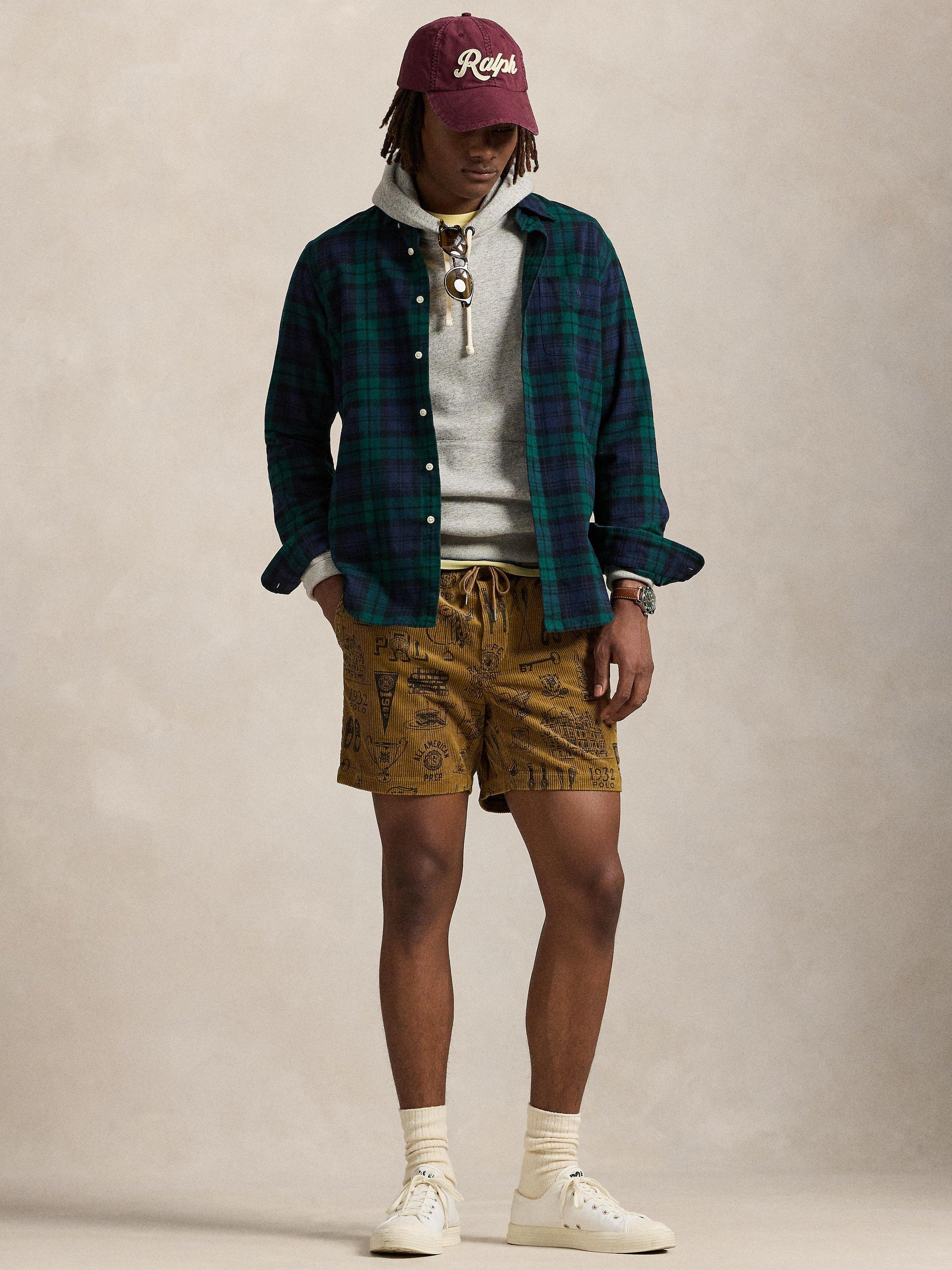 Product image 4 of 4, which shows Ralph Lauren Drawstring Illustration Print Cotton Corduroy Shorts, Brown Preppy Diary, S