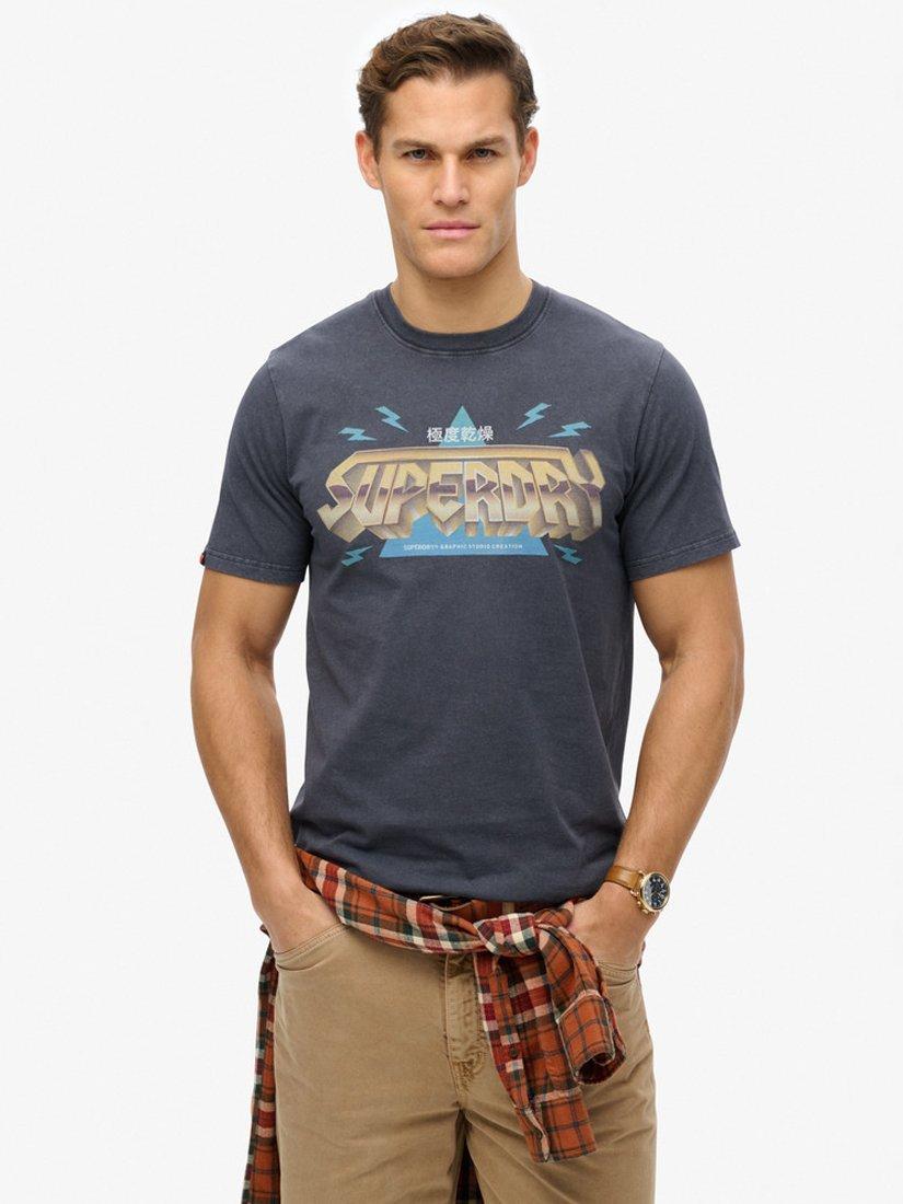 Product image 1 of 5, which shows Superdry Cotton Regular Fit Rock Band Logo Relaxed T-Shirt, Light Merch Black, S