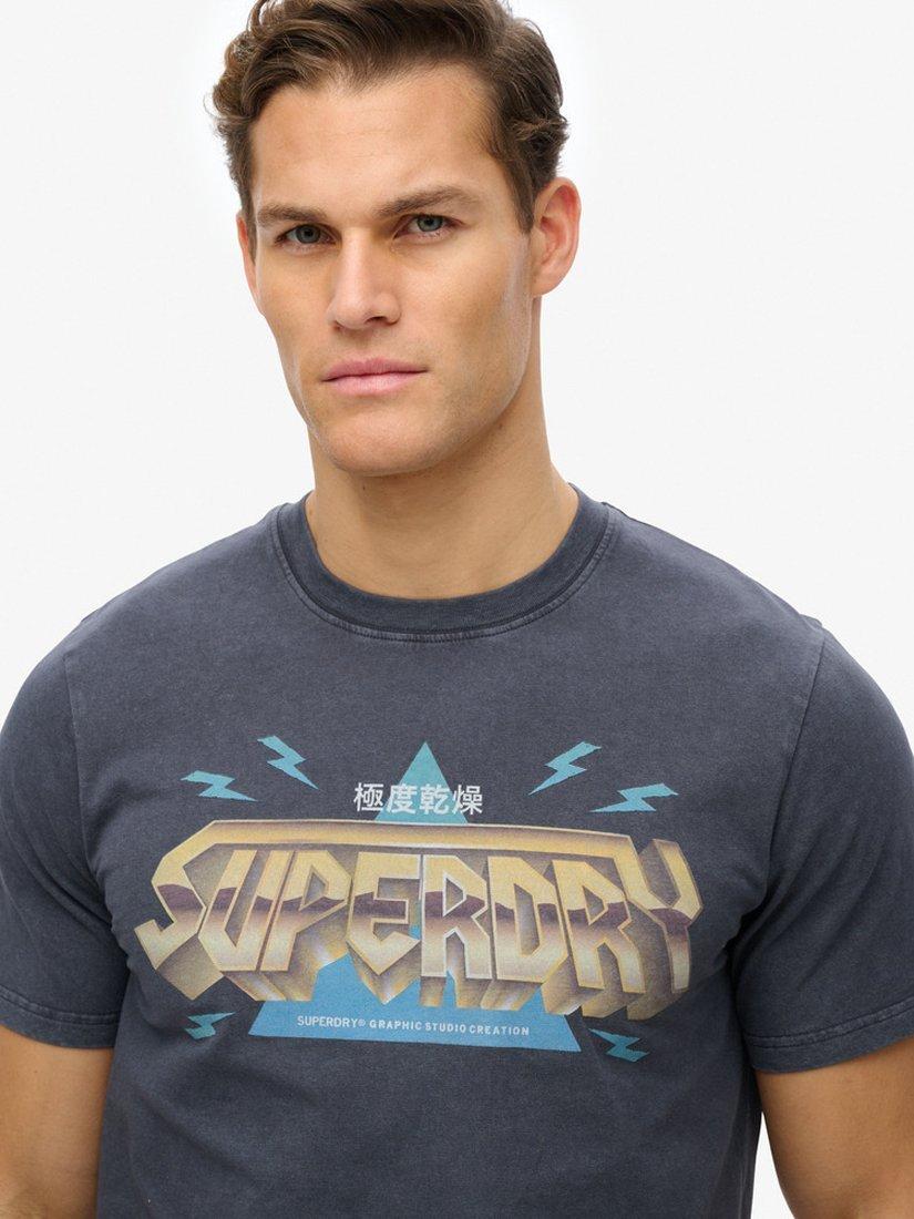 Product image 4 of 5, which shows Superdry Cotton Regular Fit Rock Band Logo Relaxed T-Shirt, Light Merch Black, S
