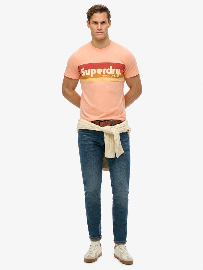Product image 4 of 5, which shows Superdry Terrain Logo Stripe Relaxed T-Shirt, Papaya Pink Slub, S