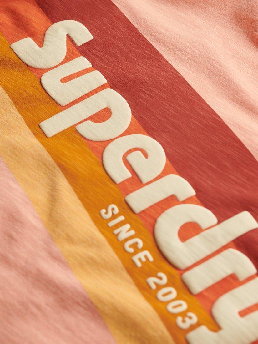 Product image 5 of 5, which shows Superdry Terrain Logo Stripe Relaxed T-Shirt, Papaya Pink Slub, S