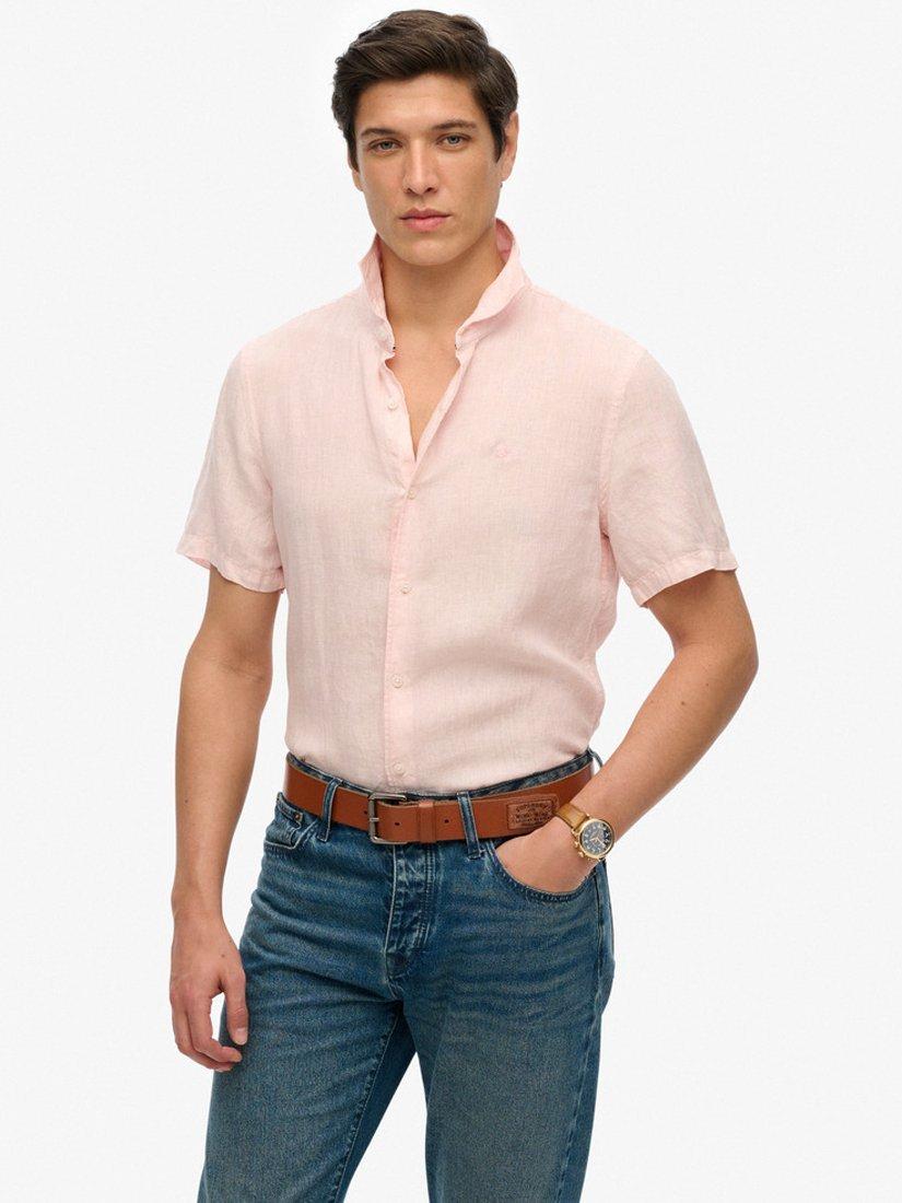 Product image 1 of 5, which shows Superdry Linen Regular Fit Shirt, Chalk Pink, S