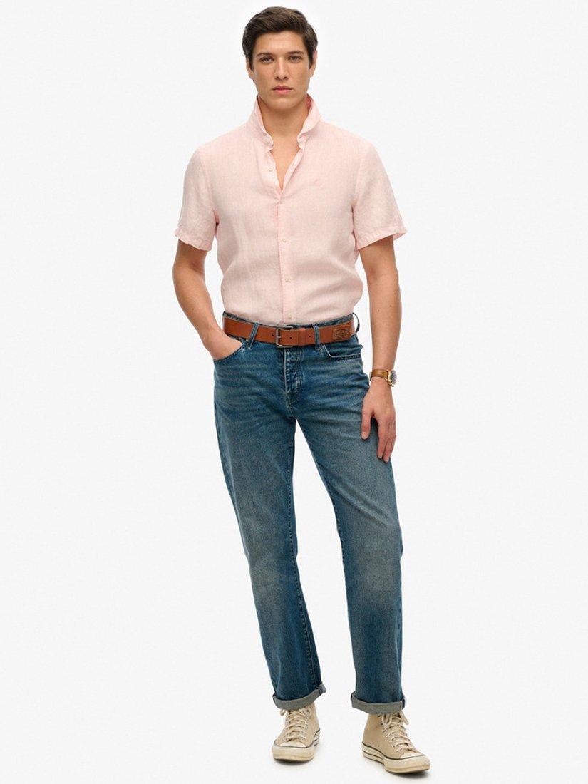 Product image 3 of 5, which shows Superdry Linen Regular Fit Shirt, Chalk Pink, S