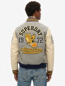 Superdry College Patched Varsity Bomber Jacket, Grey Marl - view 2, Grey Marl