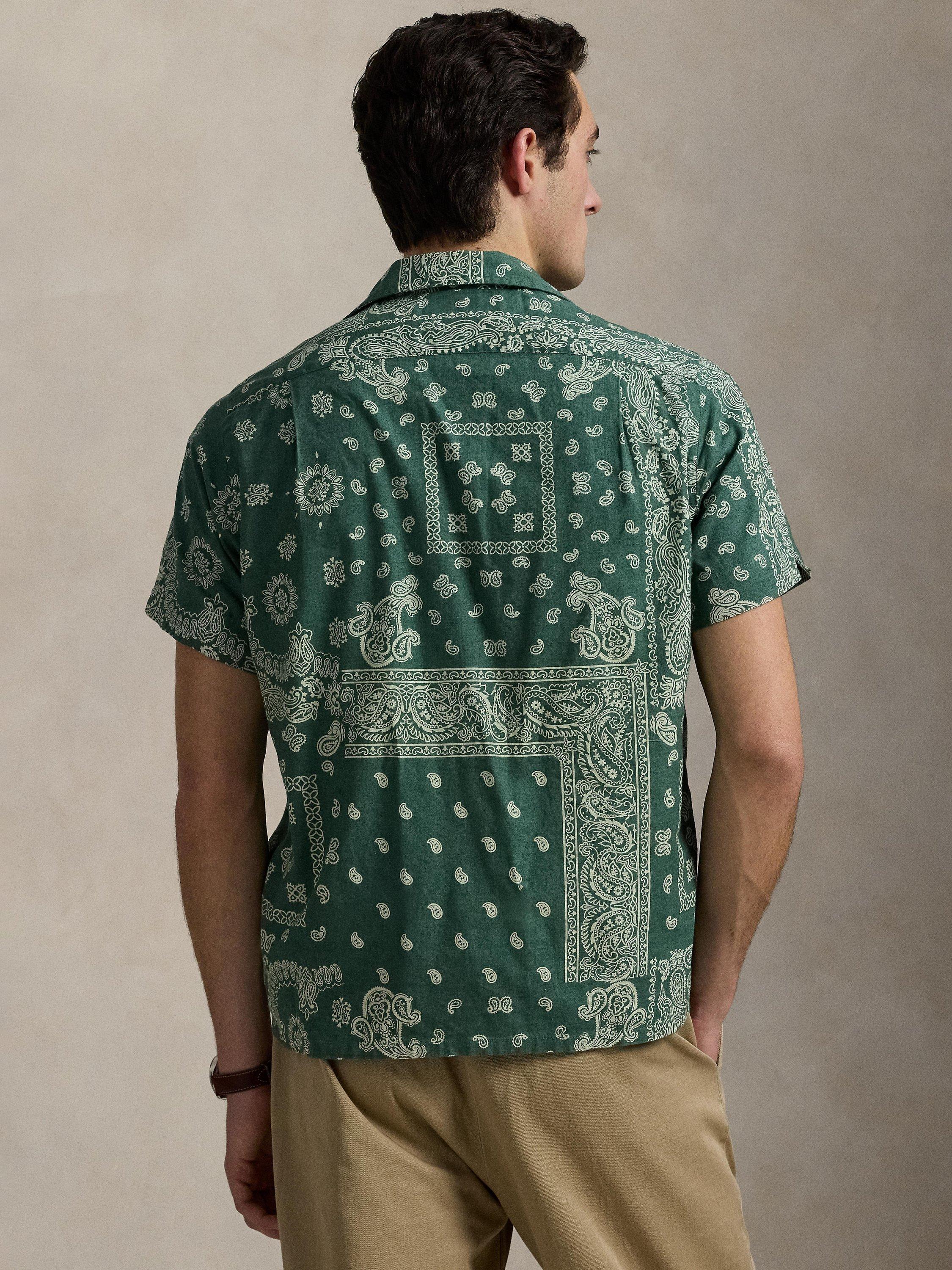 Product image 2 of 5, which shows Polo Ralph Lauren Linen Cotton Blend Regular Fit Bandanna Print Camp Collar Shirt, Pwork Bandana, S