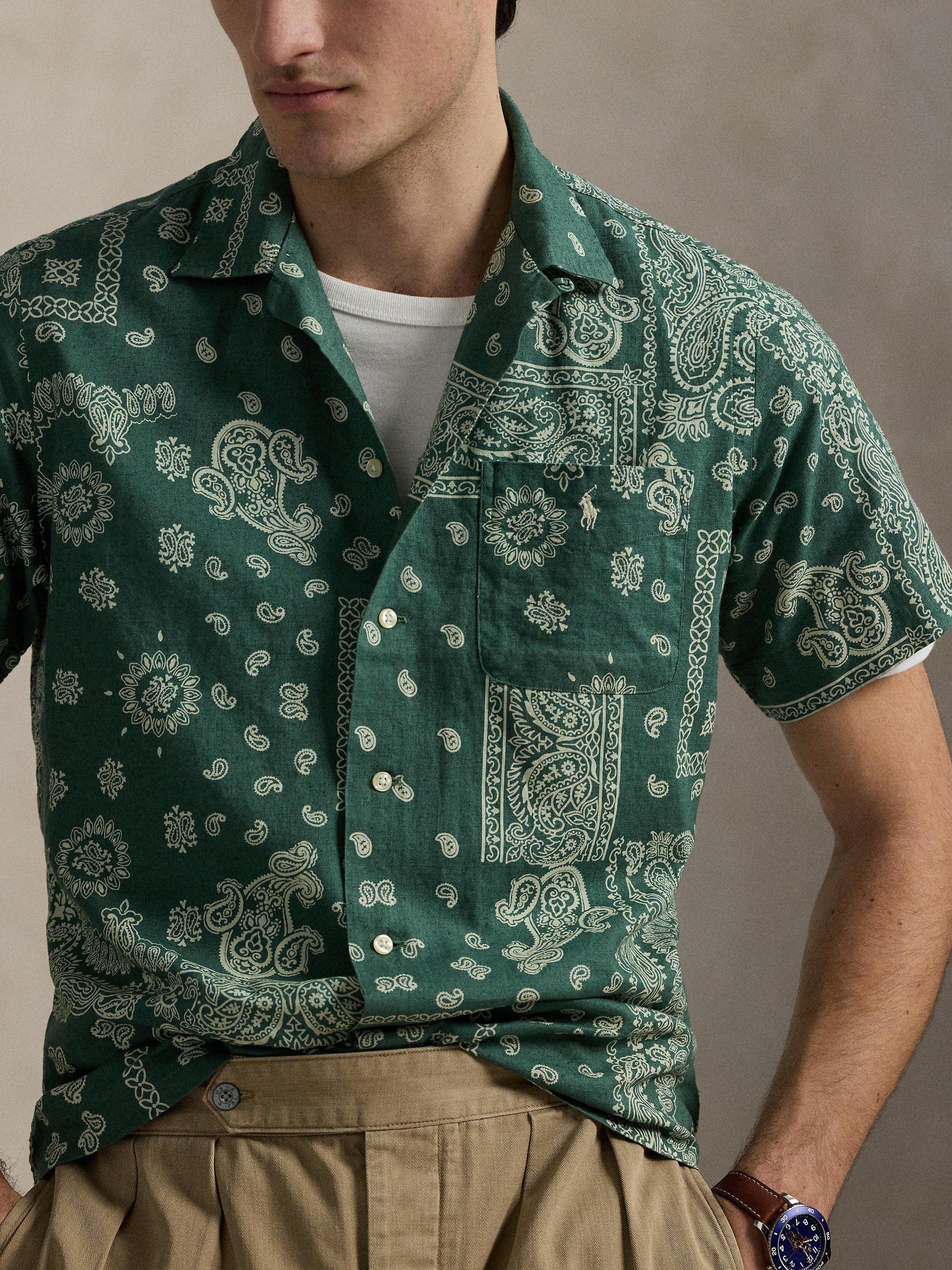 Product image 3 of 5, which shows Polo Ralph Lauren Linen Cotton Blend Regular Fit Bandanna Print Camp Collar Shirt, Pwork Bandana, S